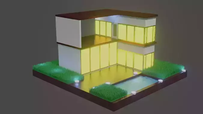 Low Poly Modern Villa 3D Model Free 3D model