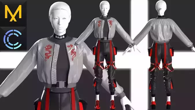 CyberPunk Outfit Female OBJ mtl FBX ZPRJ