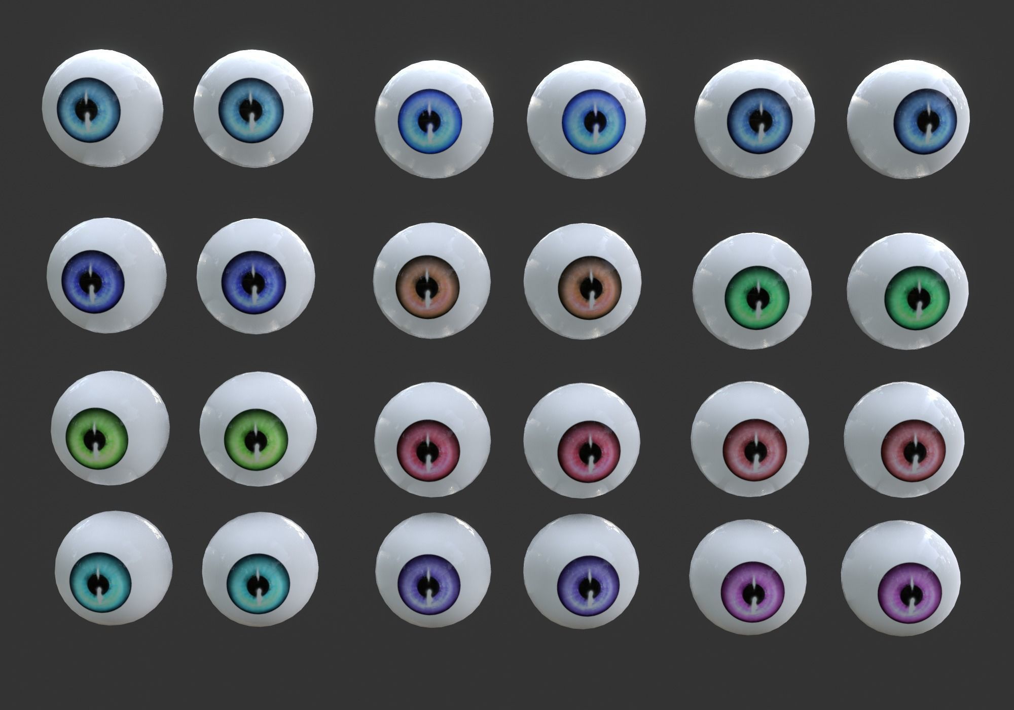 12 eyeballs pair pack Low-poly 3D model_7