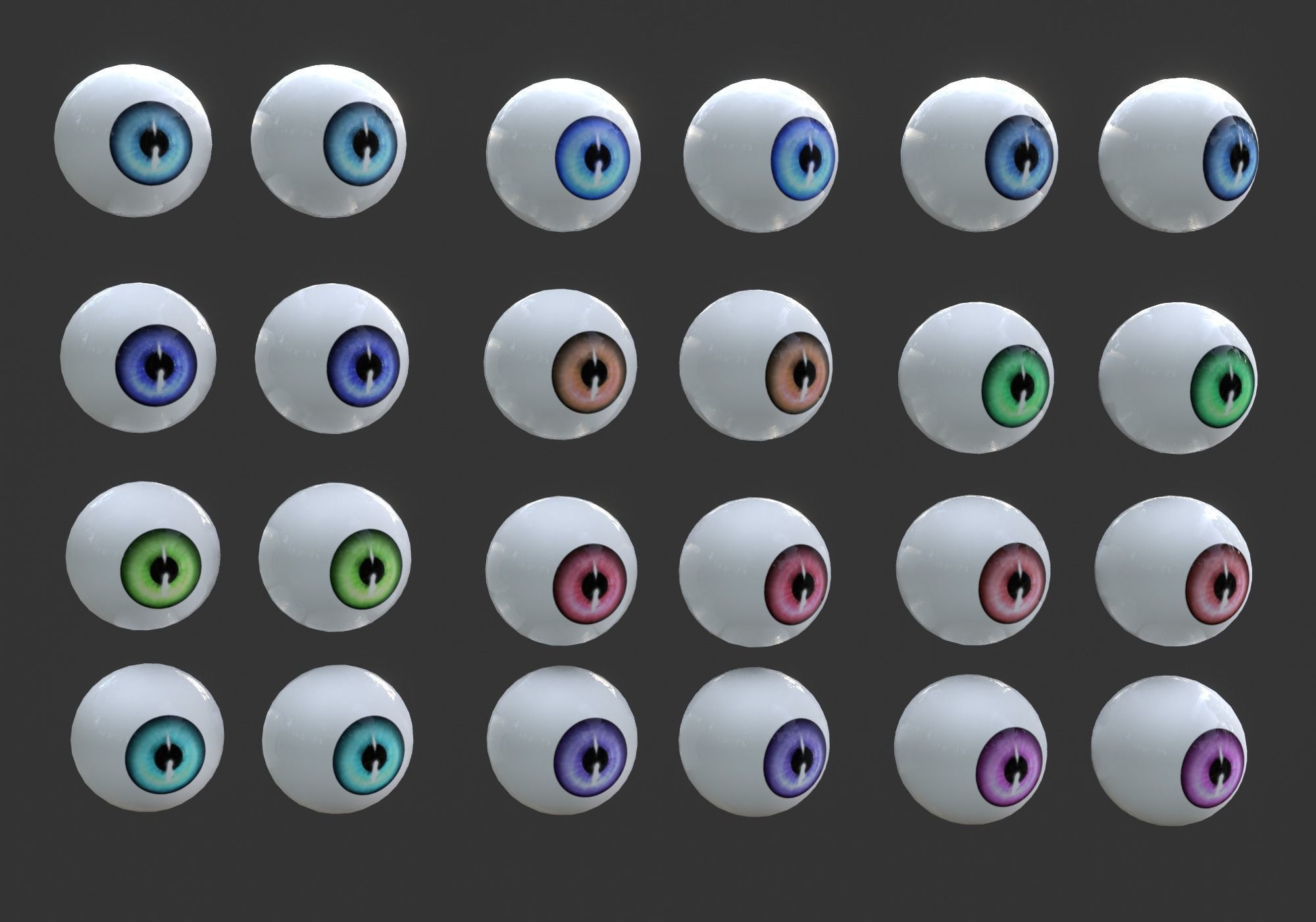 12 eyeballs pair pack Low-poly 3D model_8