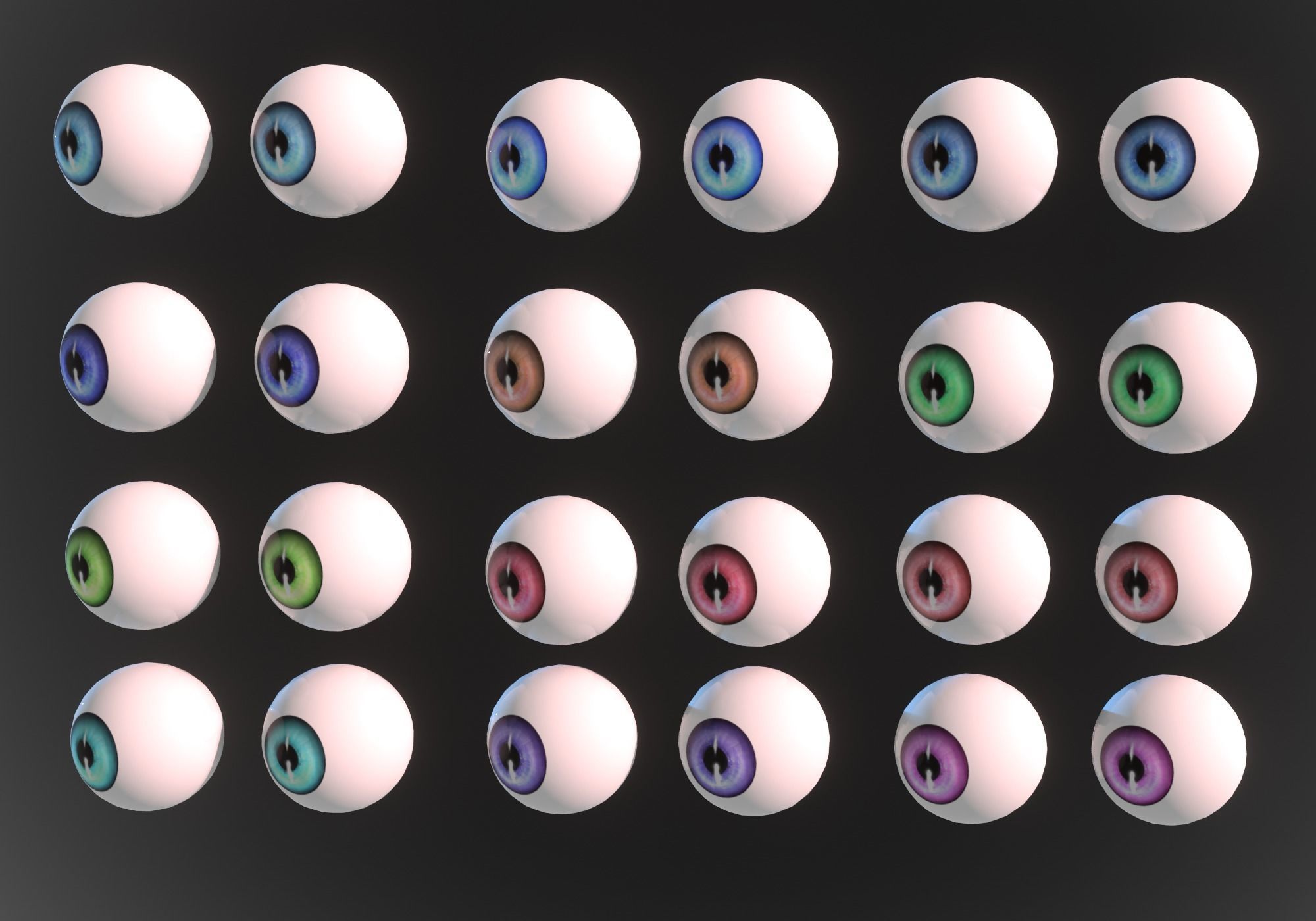 12 eyeballs pair pack Low-poly 3D model_2