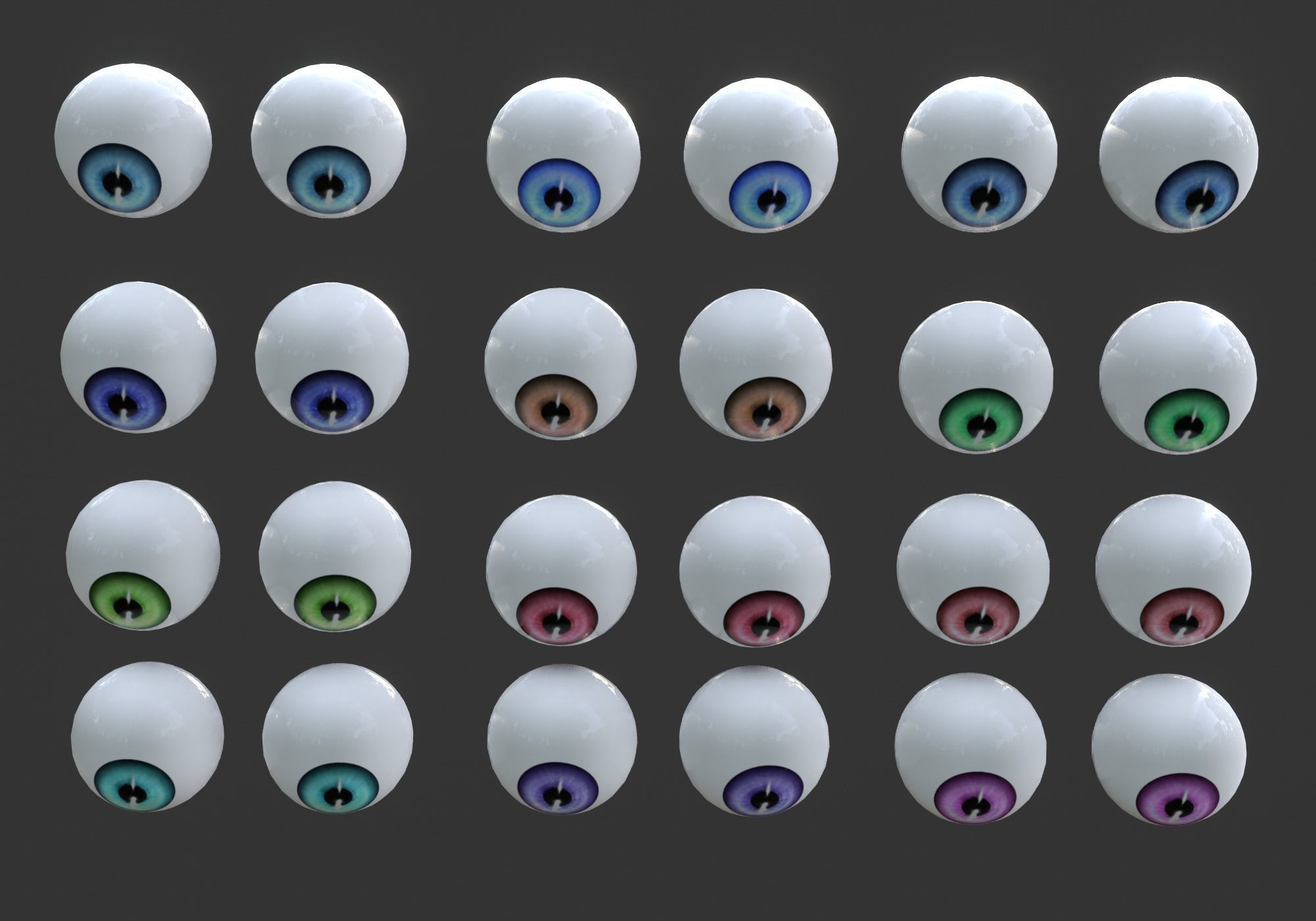 12 eyeballs pair pack Low-poly 3D model_12