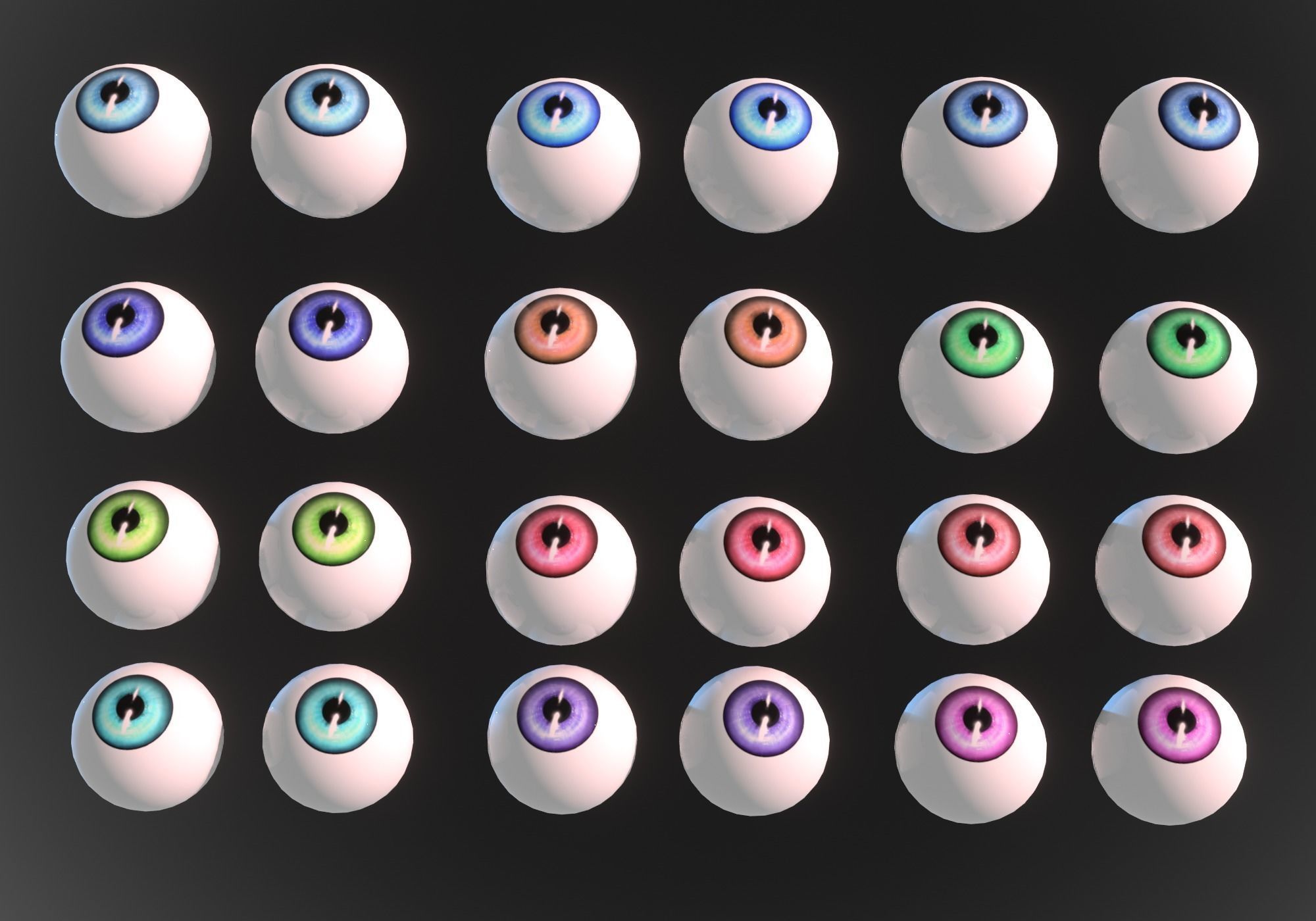 12 eyeballs pair pack Low-poly 3D model_6