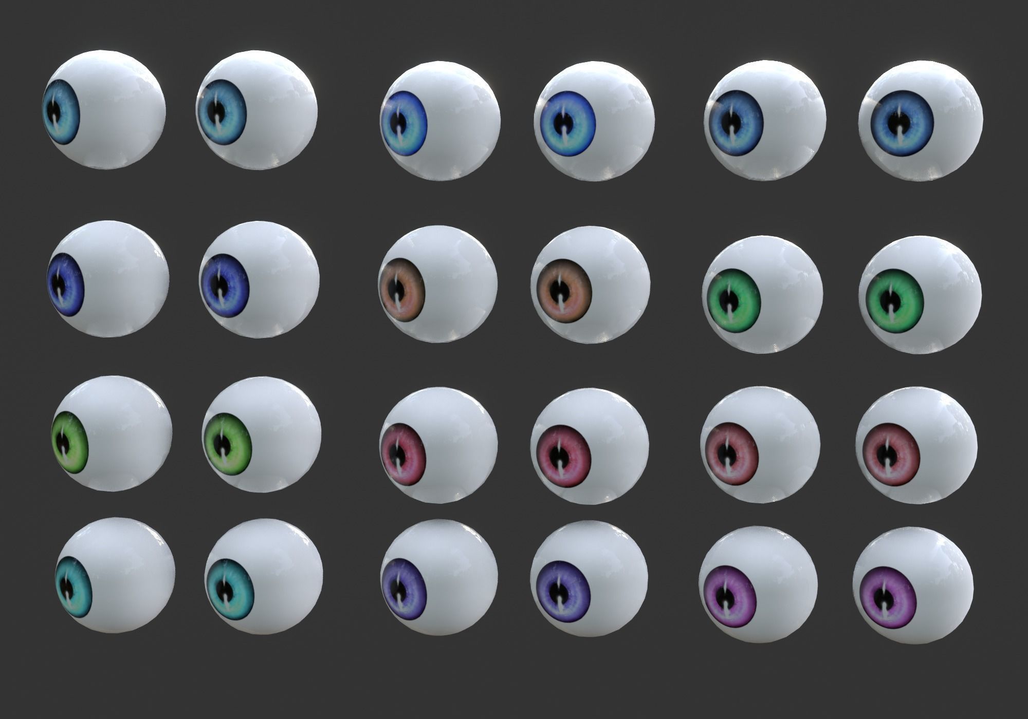 12 eyeballs pair pack Low-poly 3D model_9