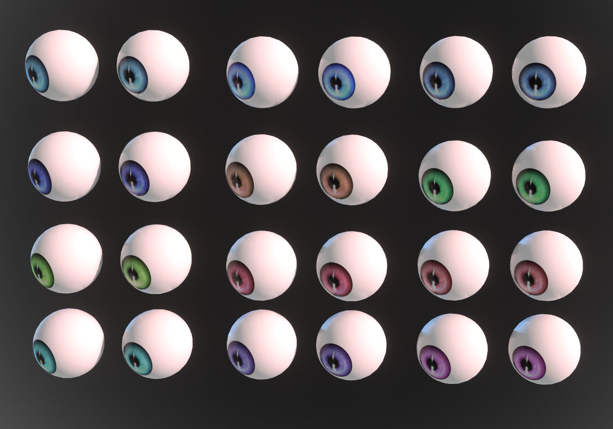 12 eyeballs pair pack Low-poly 3D model_4