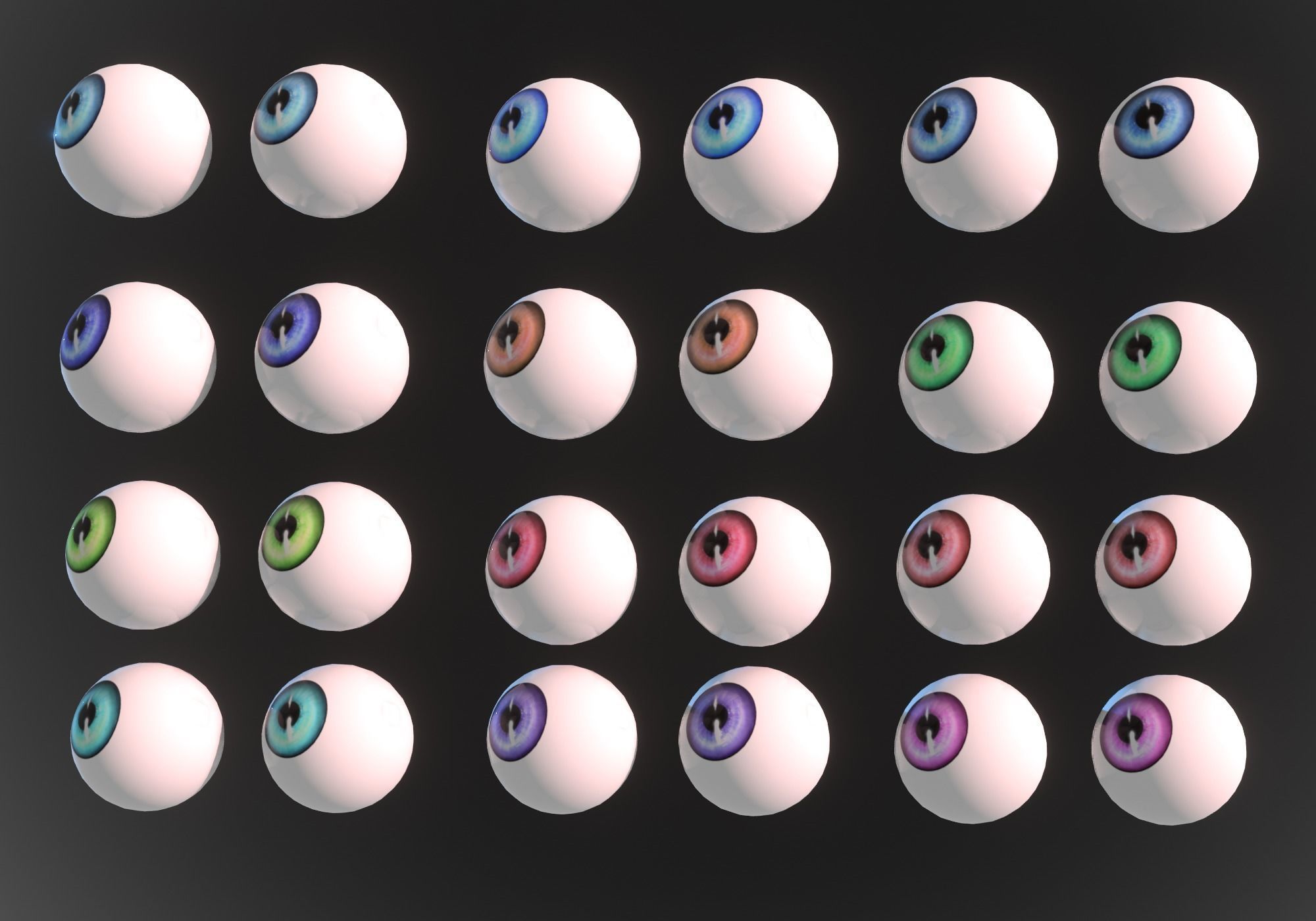 12 eyeballs pair pack Low-poly 3D model_3