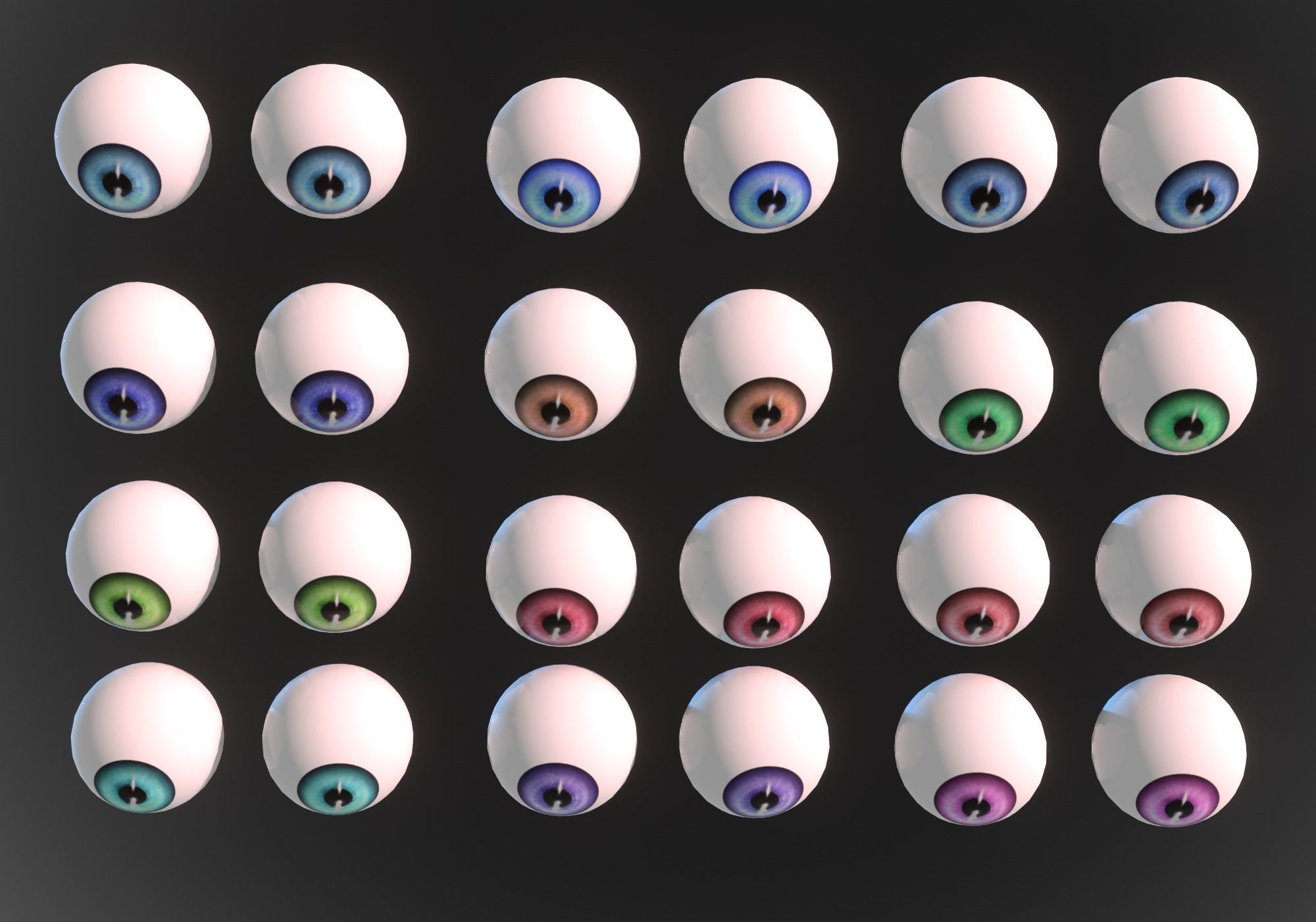 12 eyeballs pair pack Low-poly 3D model_5