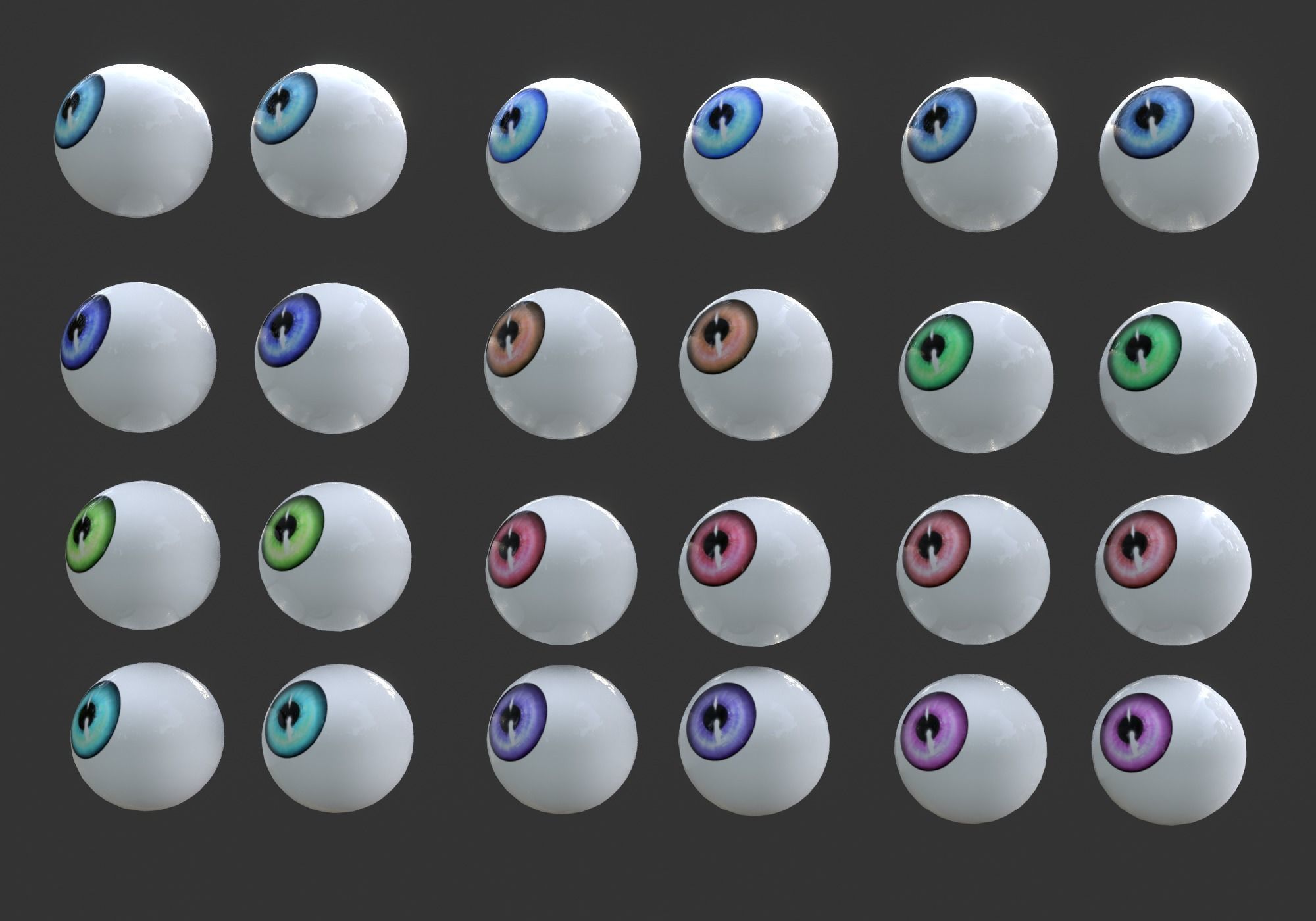 12 eyeballs pair pack Low-poly 3D model_10