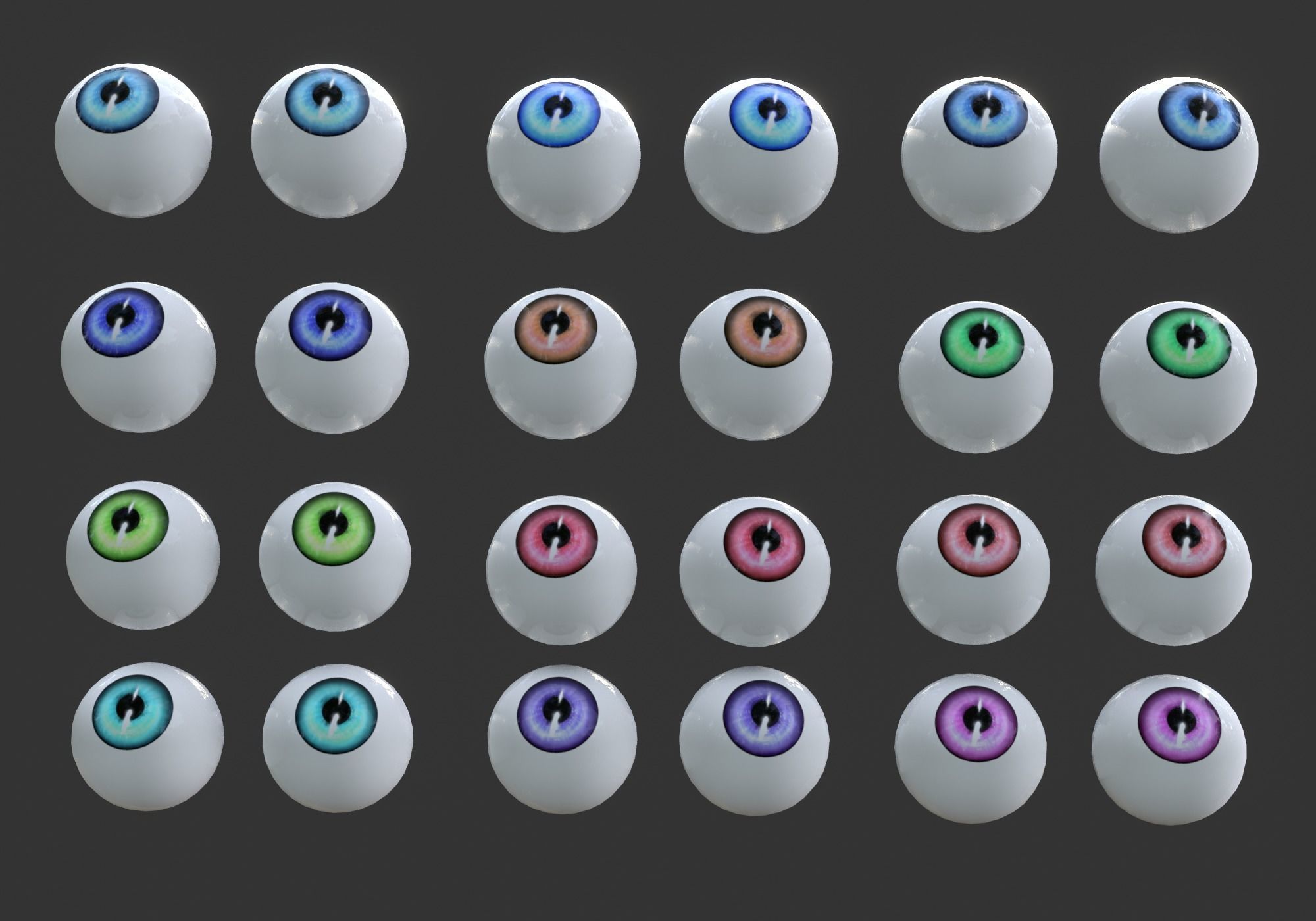 12 eyeballs pair pack Low-poly 3D model_13