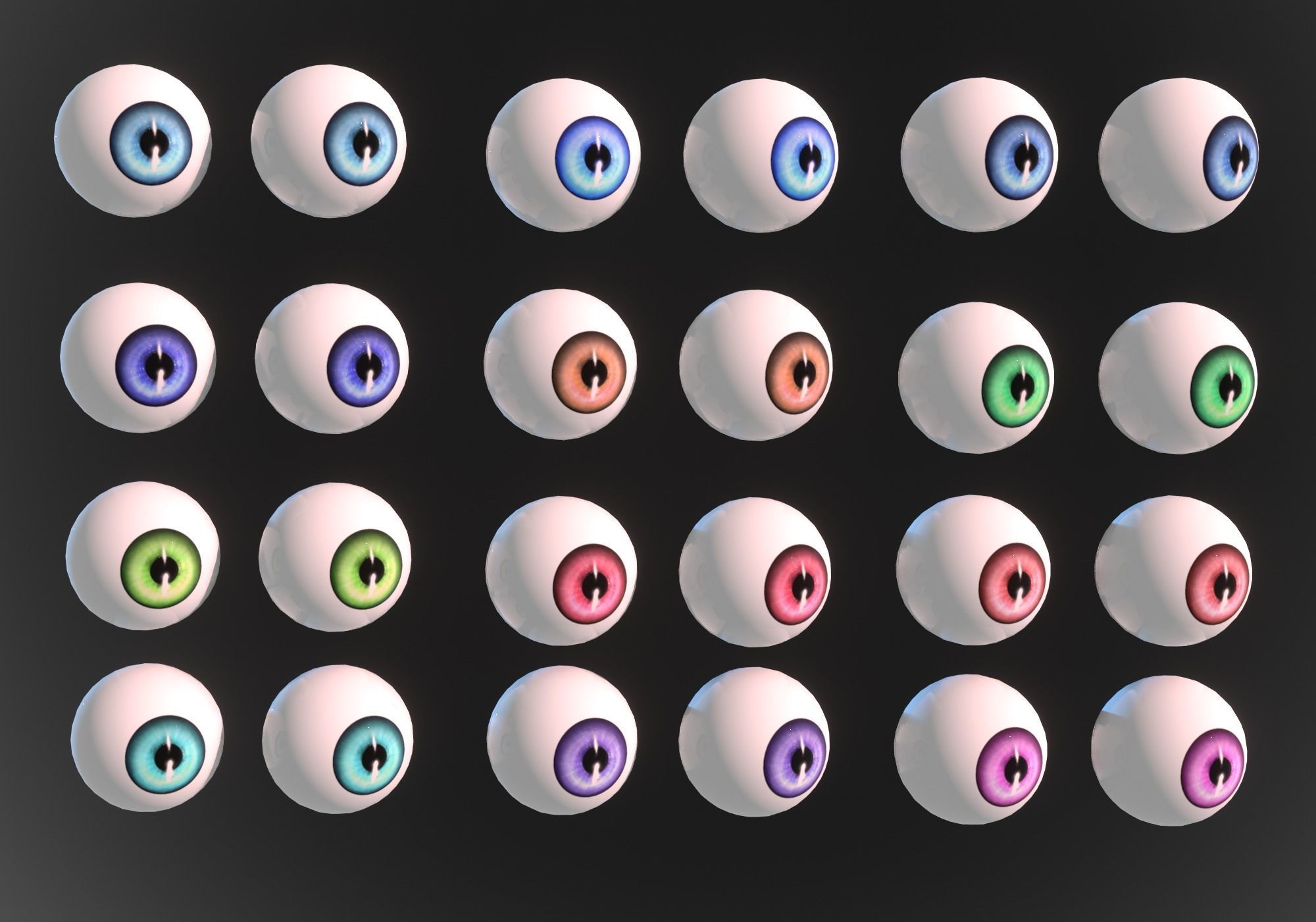 12 eyeballs pair pack Low-poly 3D model_1