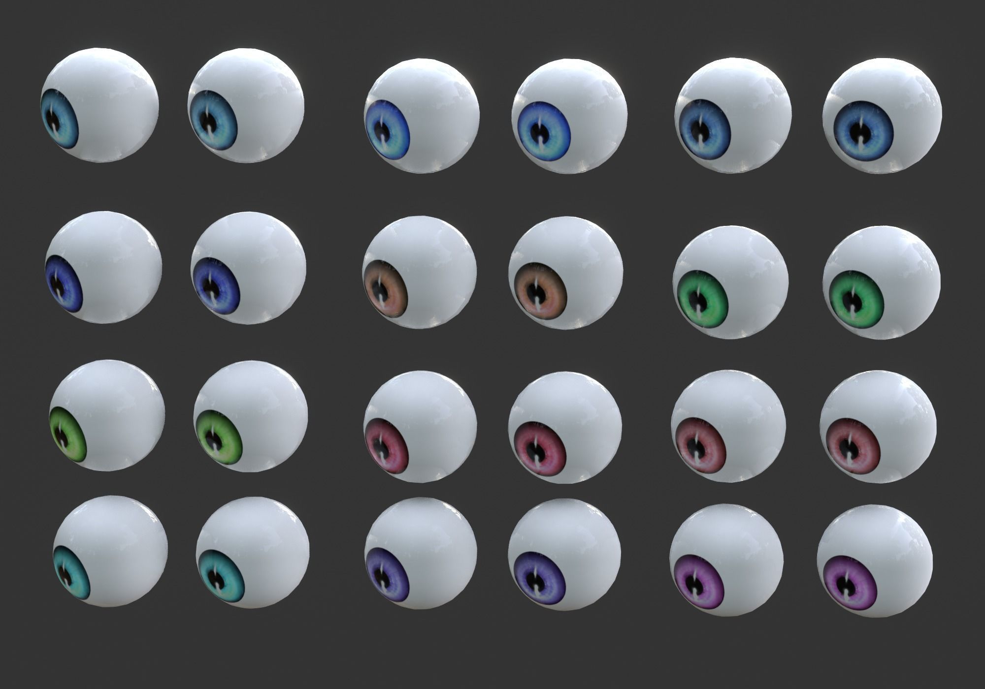 12 eyeballs pair pack Low-poly 3D model_11