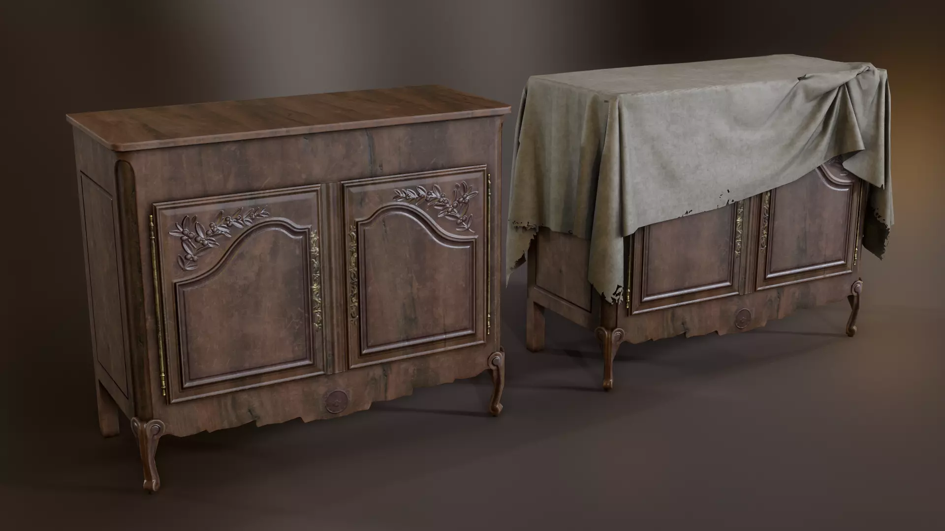Classic sideboard Low-poly 3D model_0
