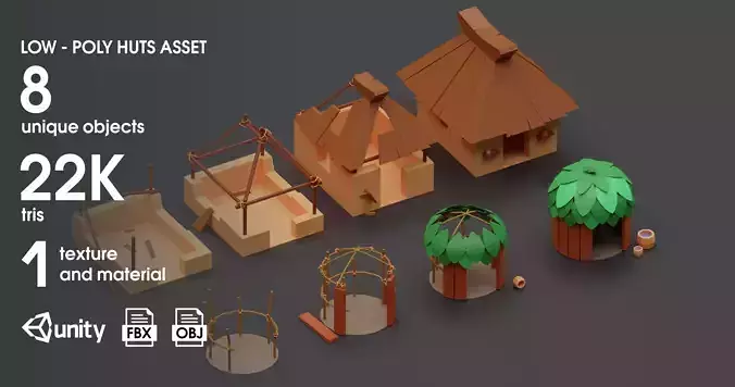 Low poly Huts asset Low-poly 3D model