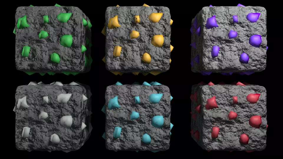 3D model game ready ores set of colored rock cubes VR / AR / low-poly ...