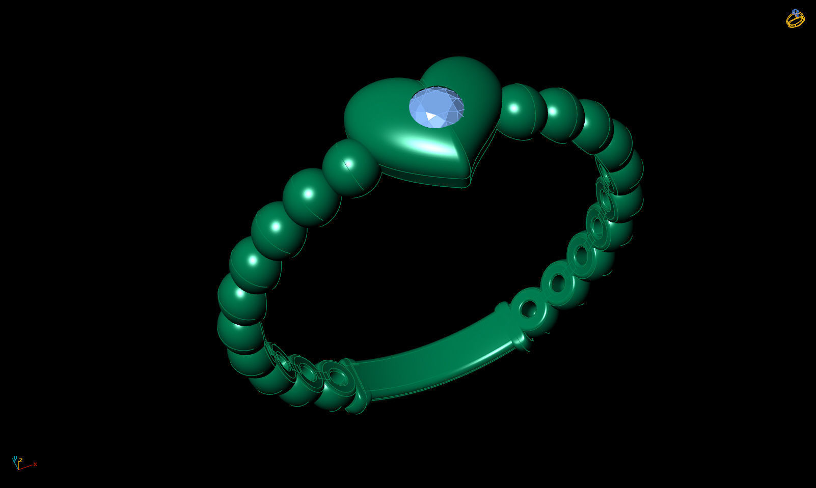 Ring one heart with stones R 0321 printable 3d model 3D print model_11