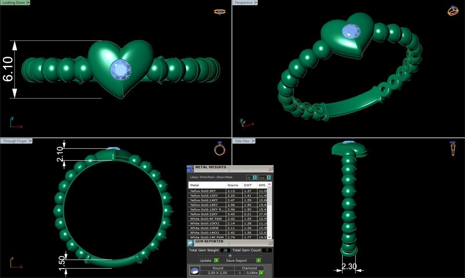 Ring one heart with stones R 0321 printable 3d model 3D print model_1
