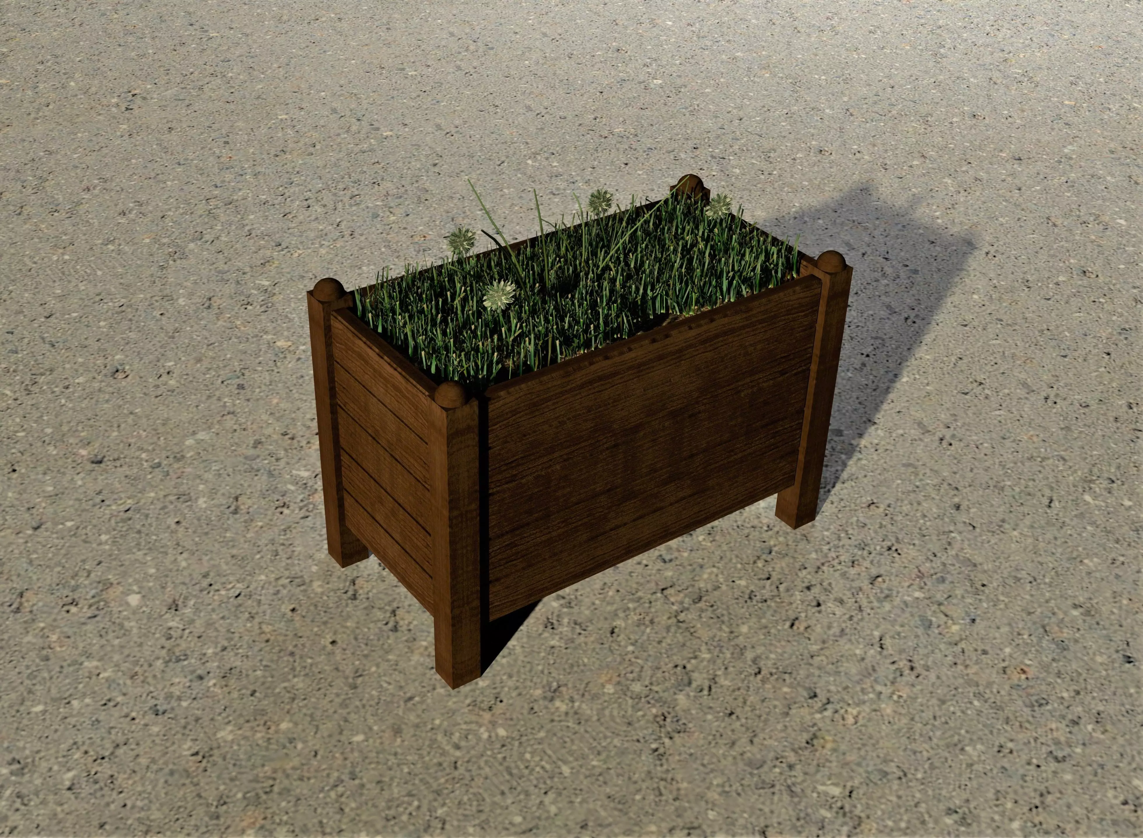 flowerpot wooden planter with grass in it Free 3D model