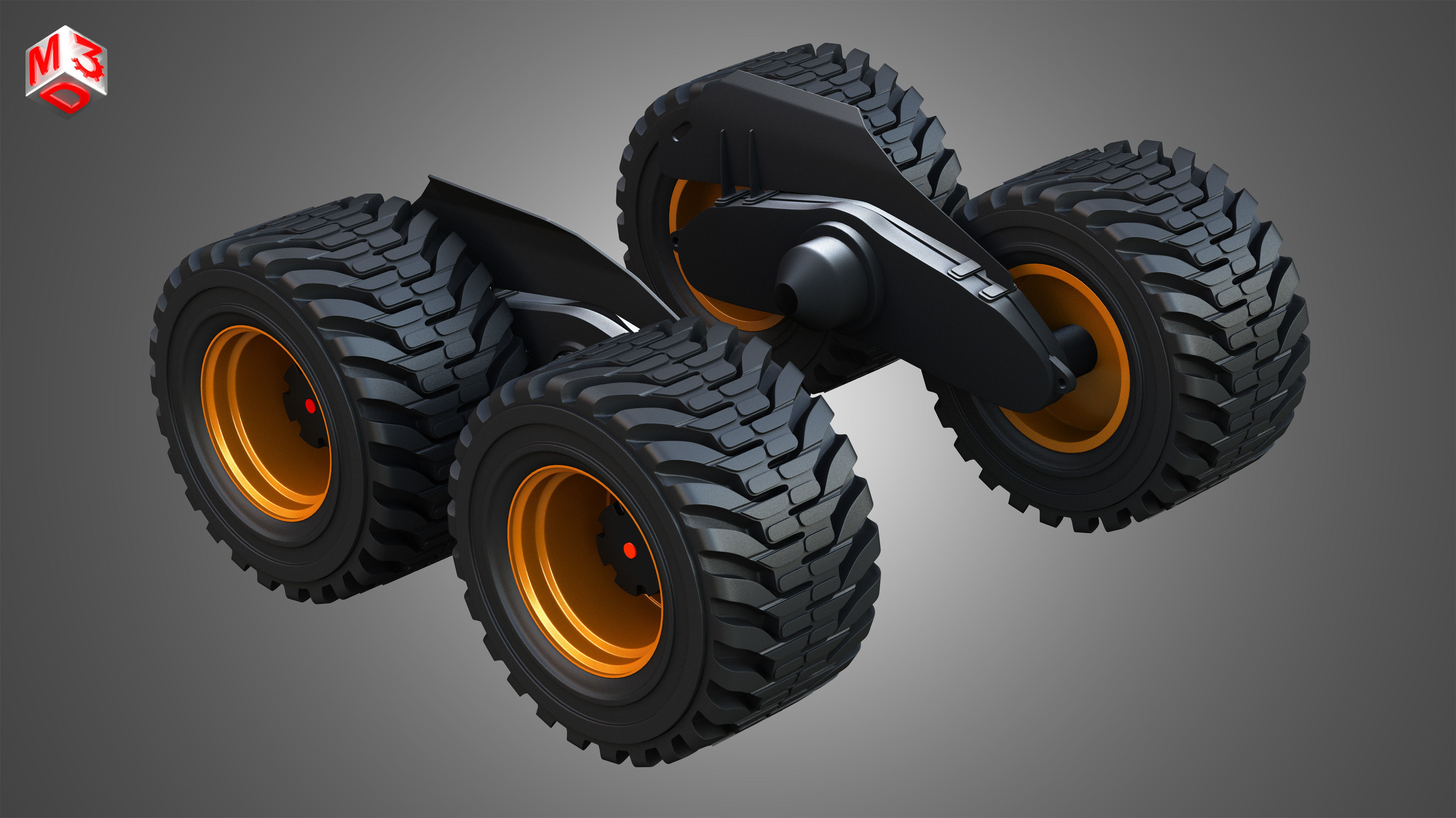 H21D Forestry Harvester Wheels and Tires with Suspension 3D model_7