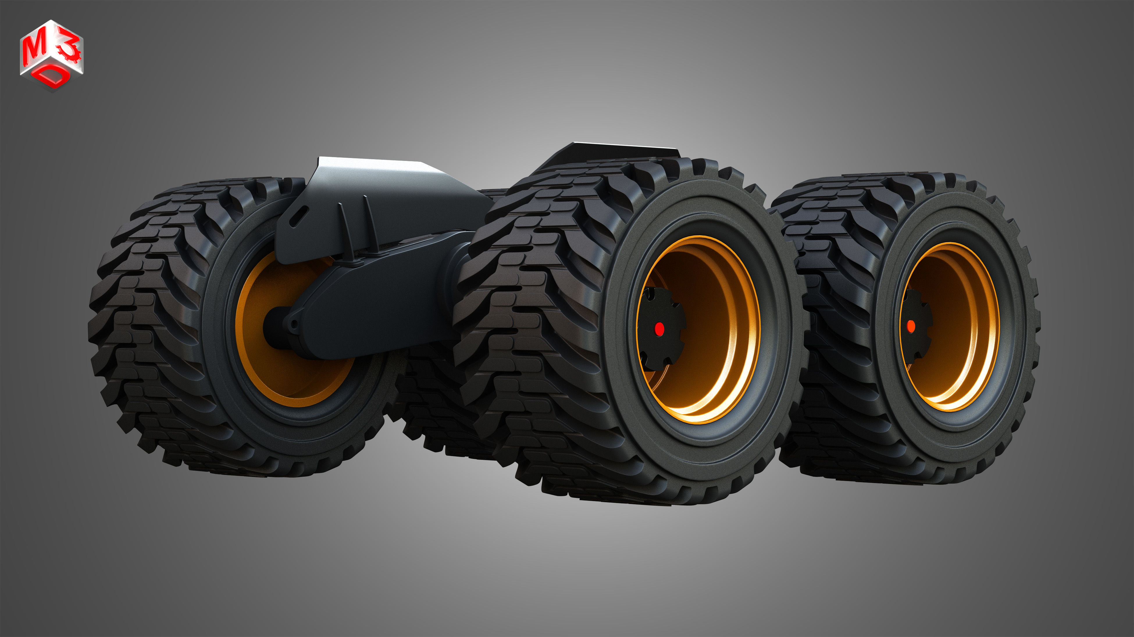H21D Forestry Harvester Wheels and Tires with Suspension 3D model_1