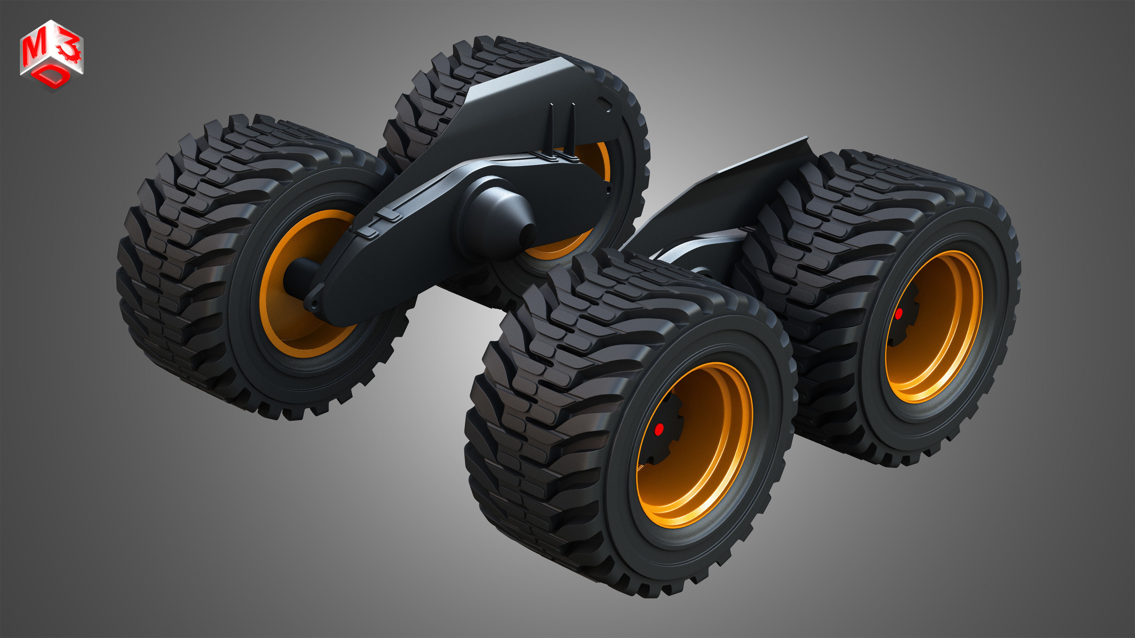 H21D Forestry Harvester Wheels and Tires with Suspension 3D model_5