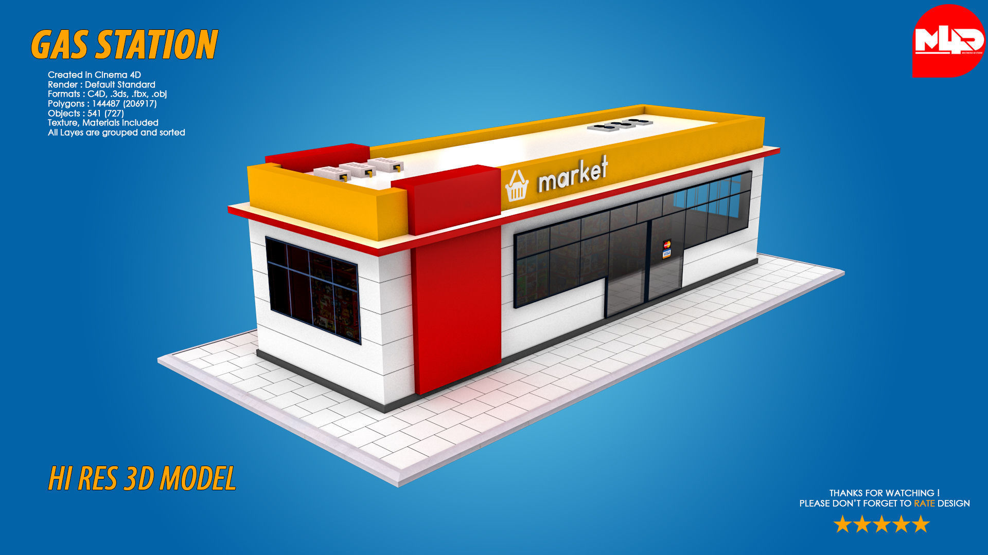 Low Poly Gas Station Market and Car Wash Low-poly 3D model_5