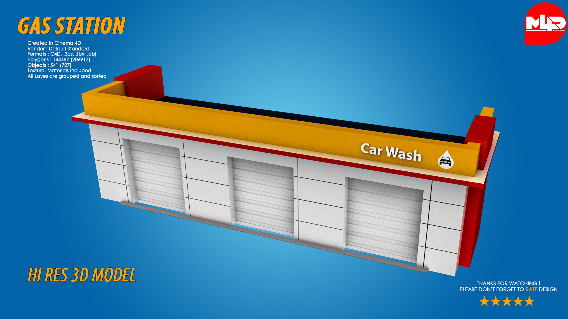 Low Poly Gas Station Market and Car Wash Low-poly 3D model_6