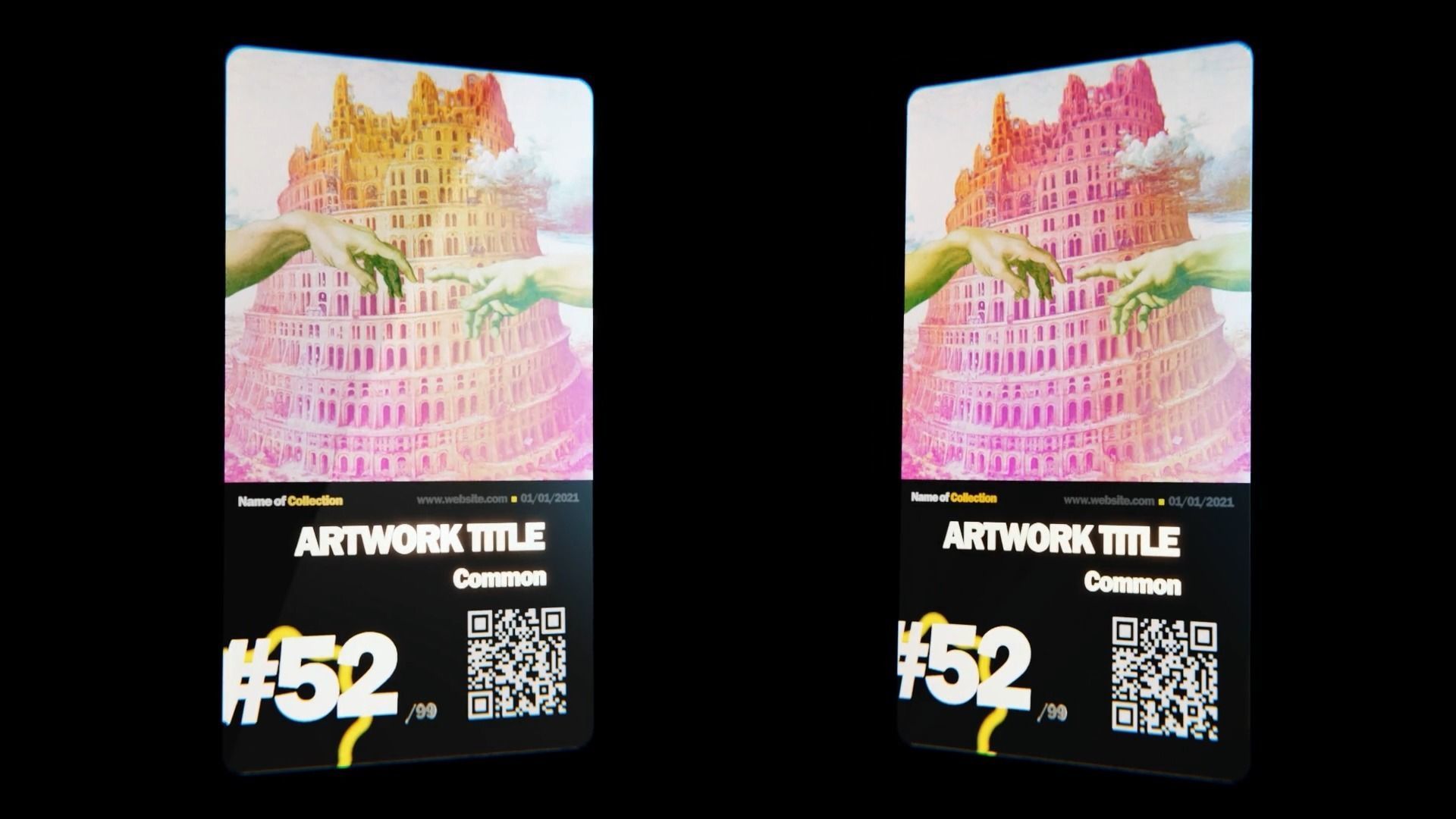 Holographic crypto cards - Complete collection - NFT Template Low-poly 3D model_2