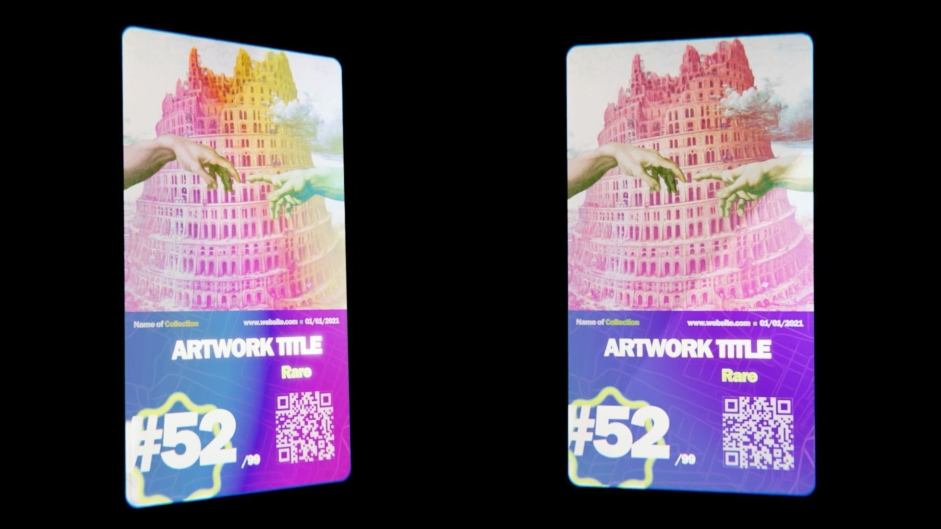 Holographic crypto cards - Complete collection - NFT Template Low-poly 3D model_4