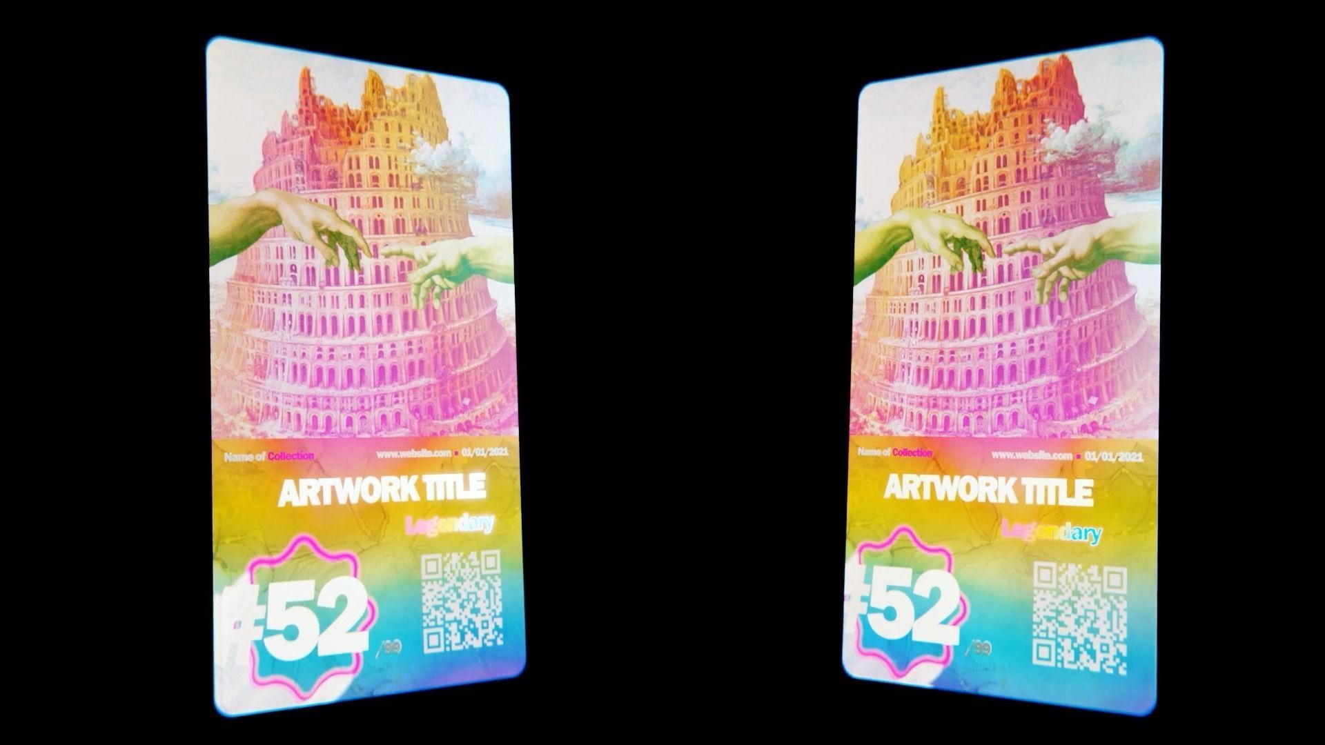 Holographic crypto cards - Complete collection - NFT Template Low-poly 3D model_6