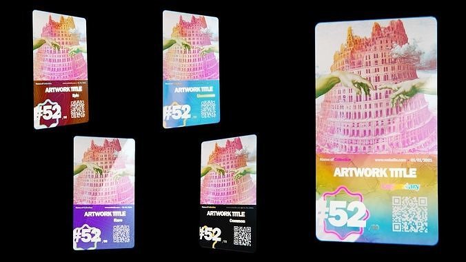 Holographic crypto cards - Complete collection - NFT Template Low-poly 3D model