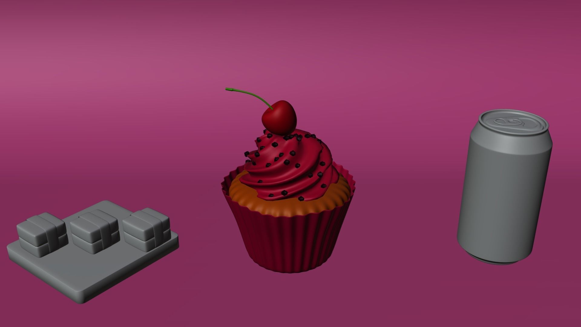 Cola Cupcake and Sushi Low-poly 3D model_6