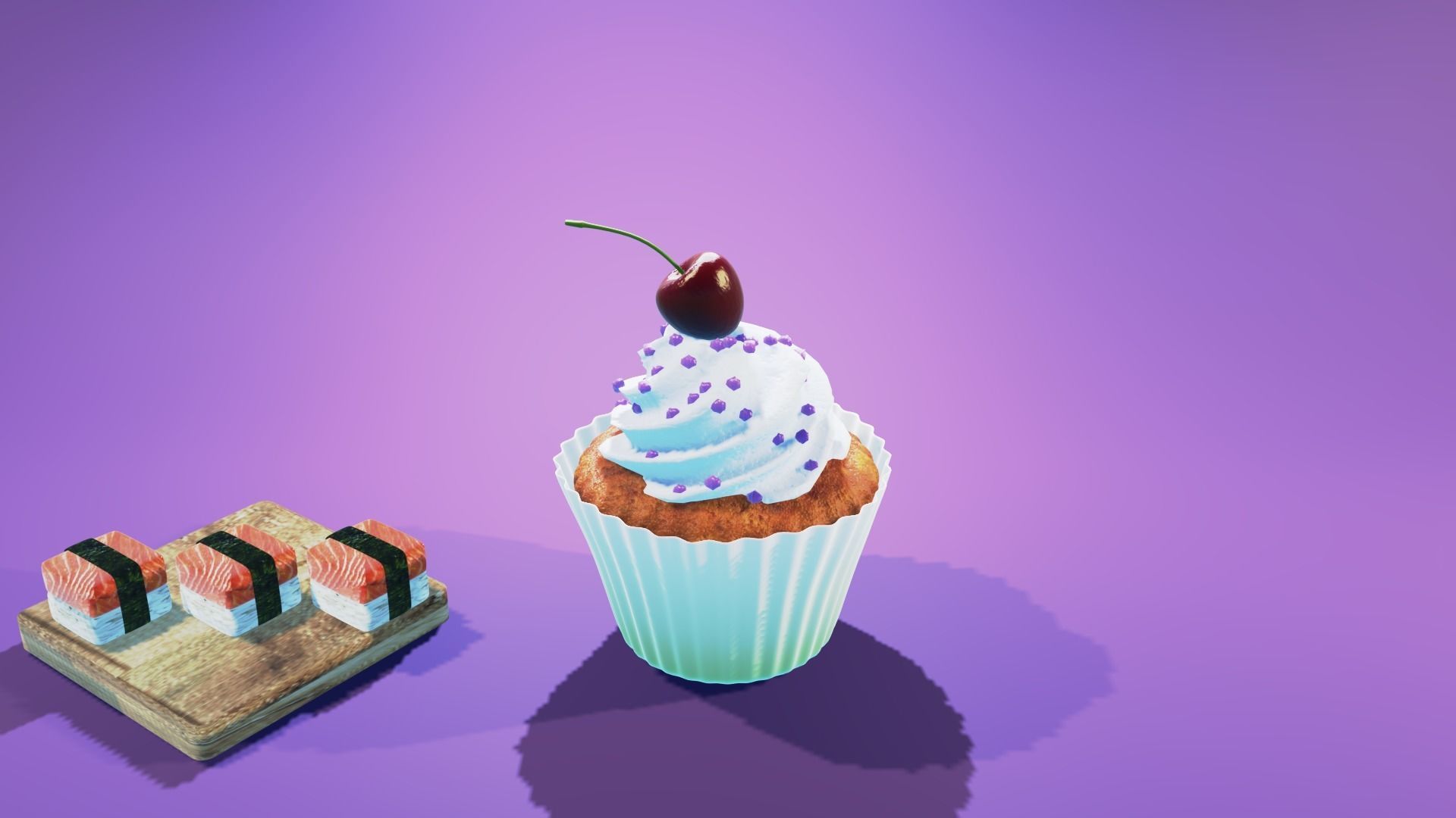 Cola Cupcake and Sushi Low-poly 3D model_4