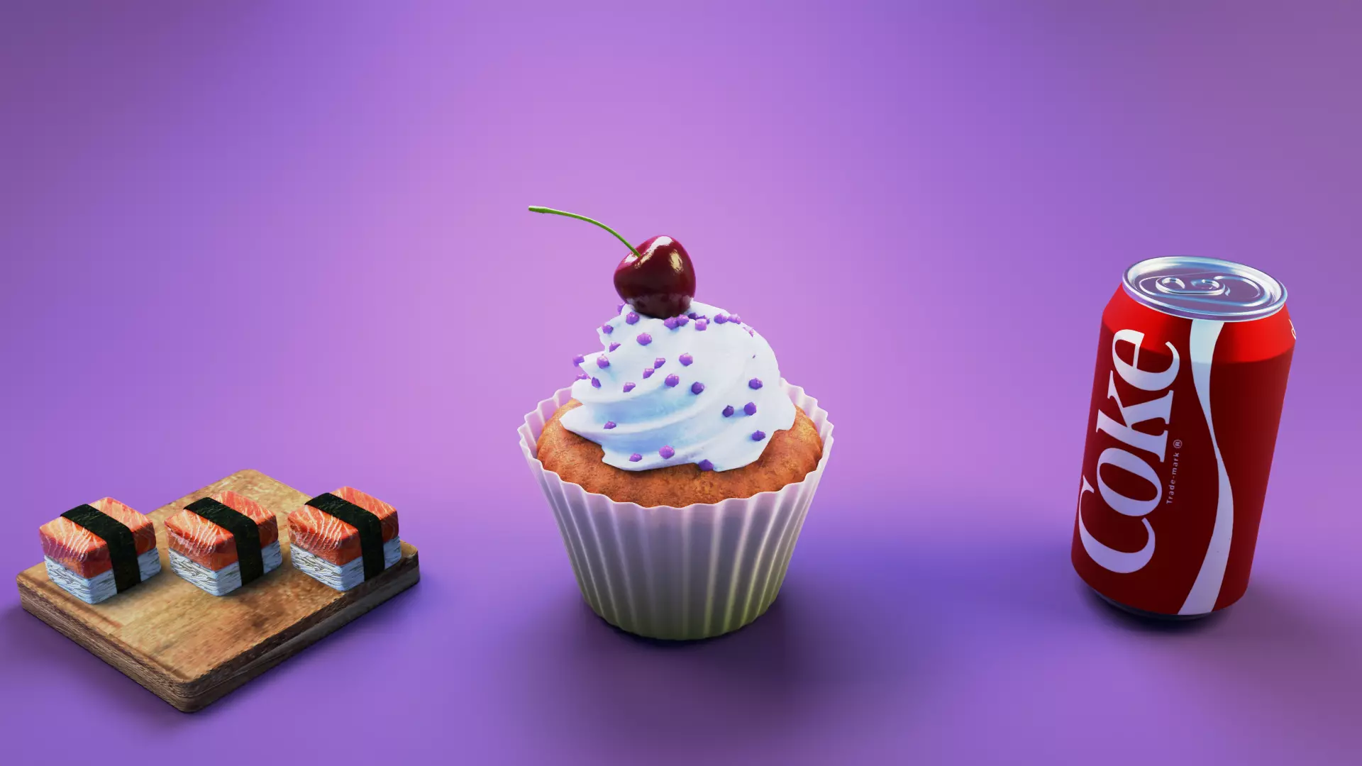 Cola Cupcake and Sushi Low-poly 3D model_0