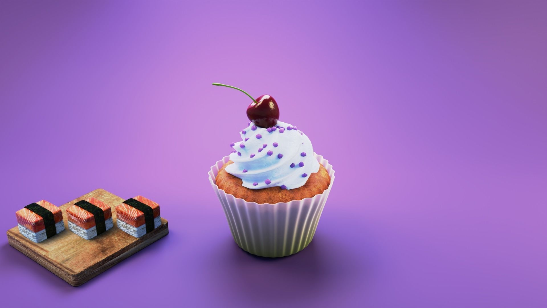 Cola Cupcake and Sushi Low-poly 3D model_1
