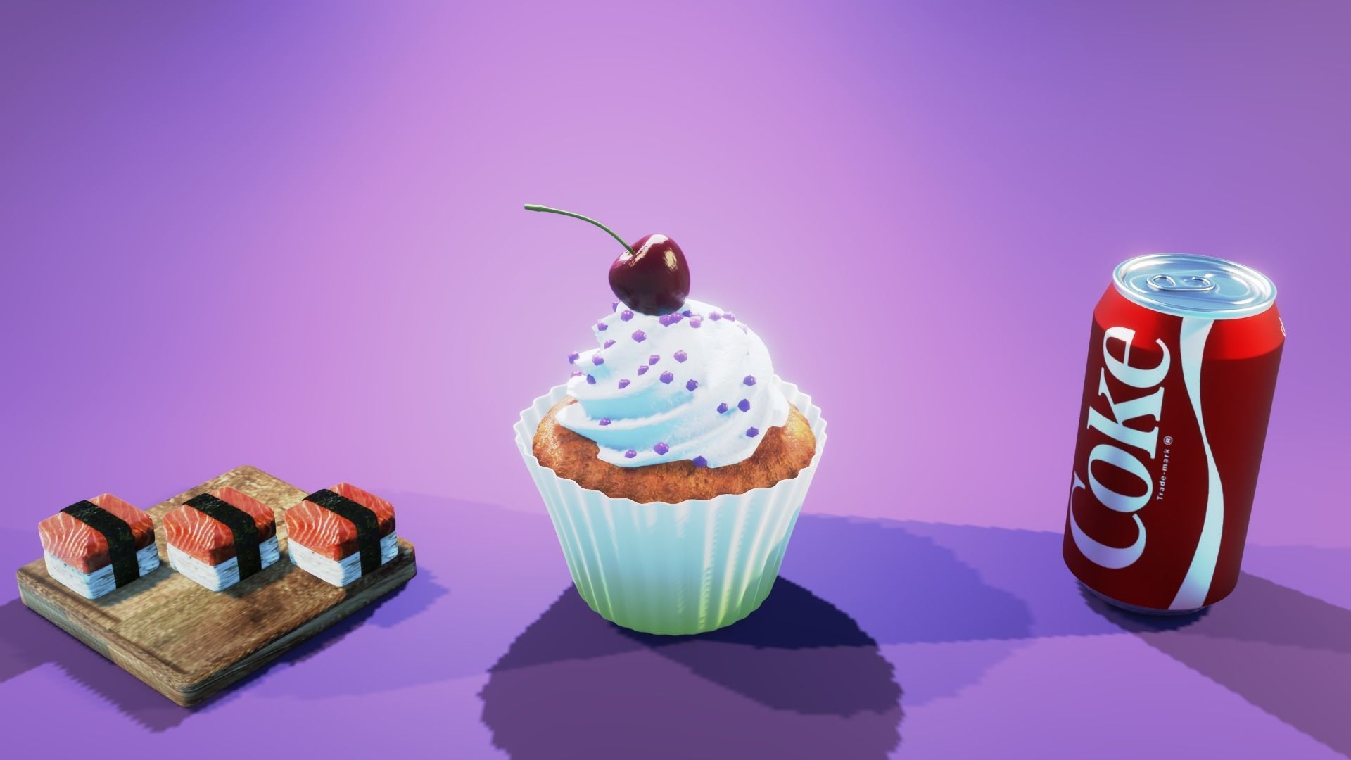 Cola Cupcake and Sushi Low-poly 3D model_3