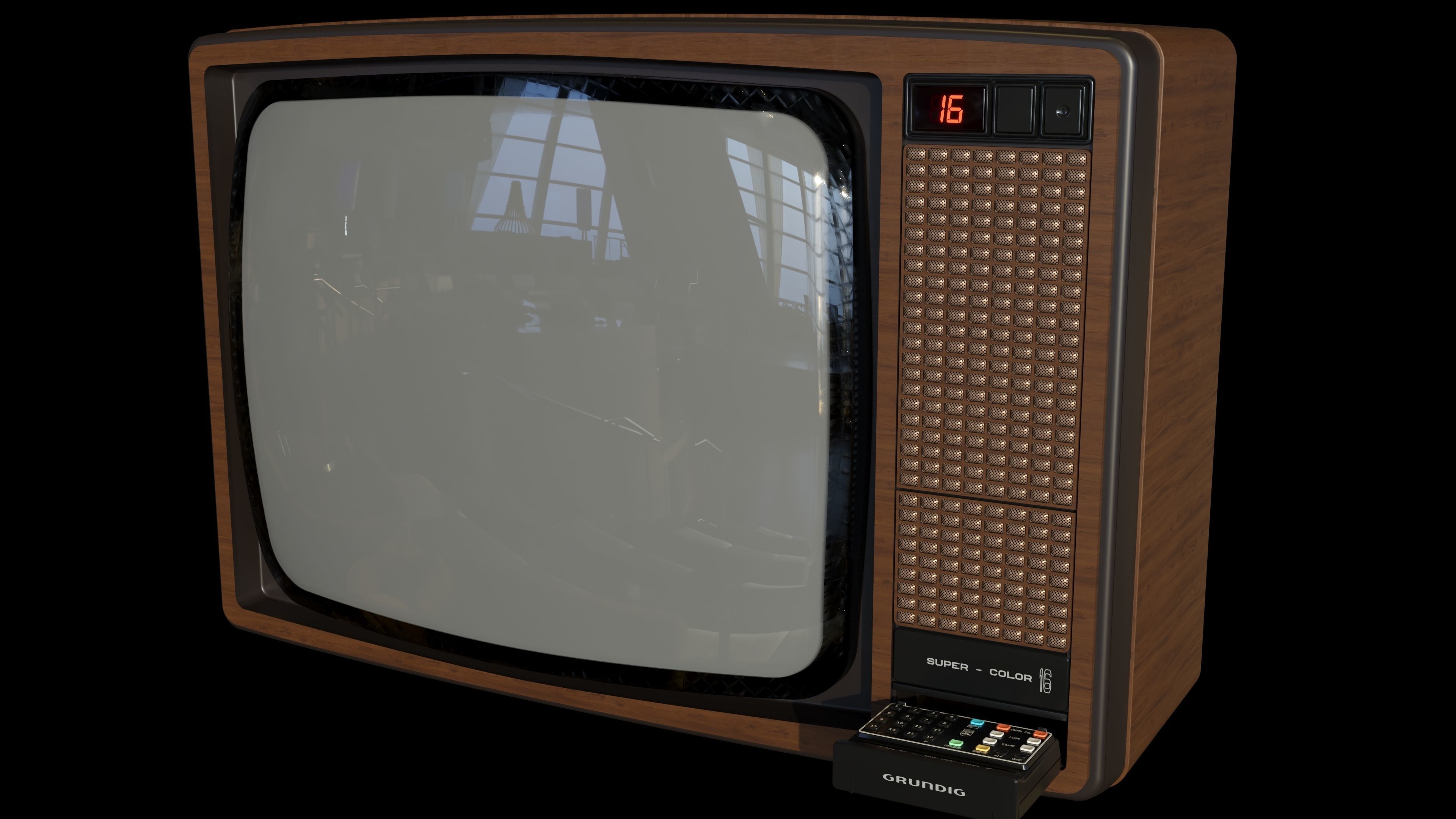 Grundig SuperColor 8642 Vintage TV with Rack 3D model_8