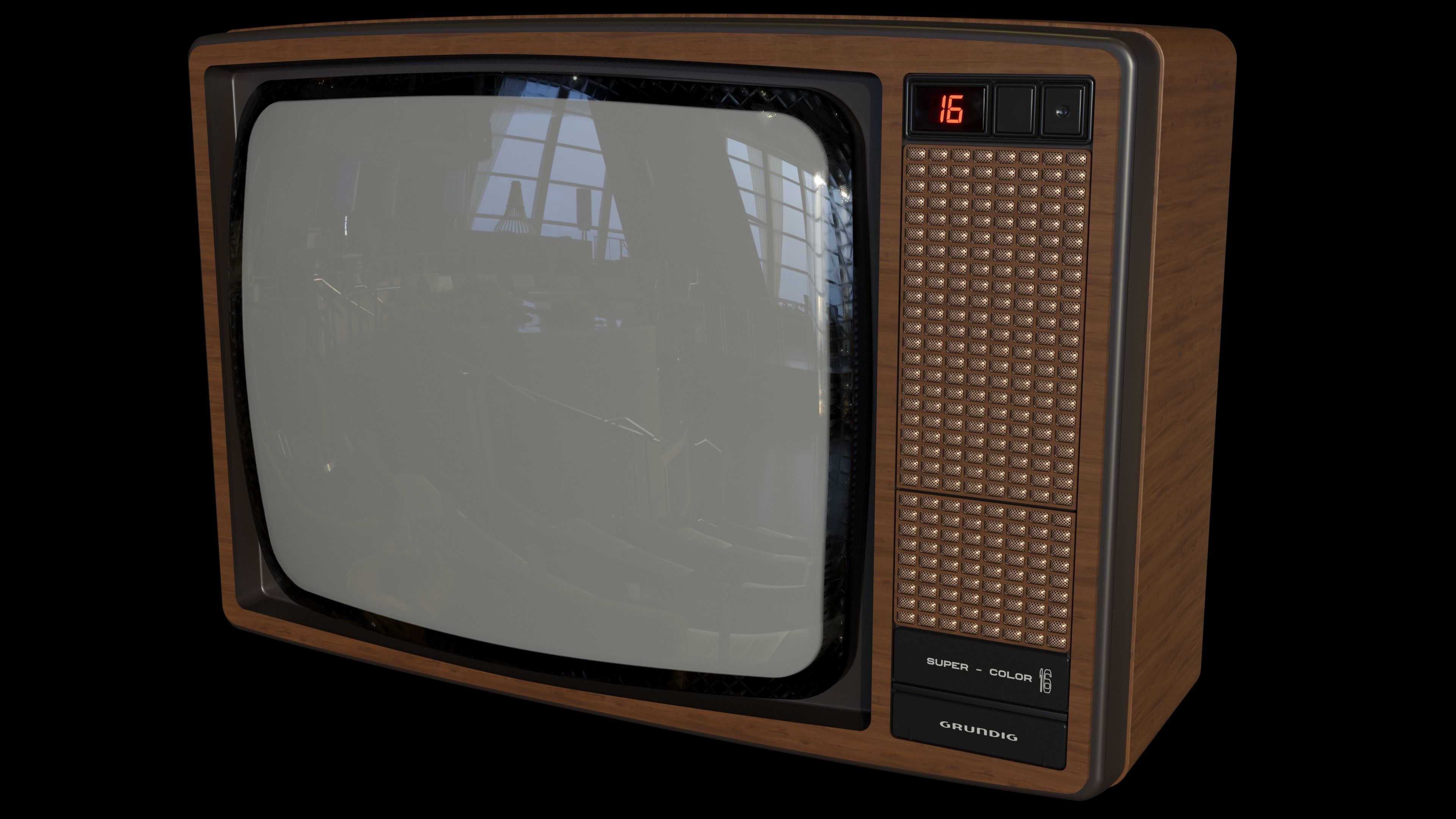 Grundig SuperColor 8642 Vintage TV with Rack 3D model_6