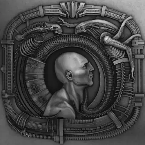 bas-relief Engineer and Aliens