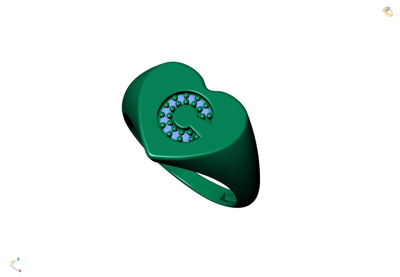 anel letra C 3D print model_4