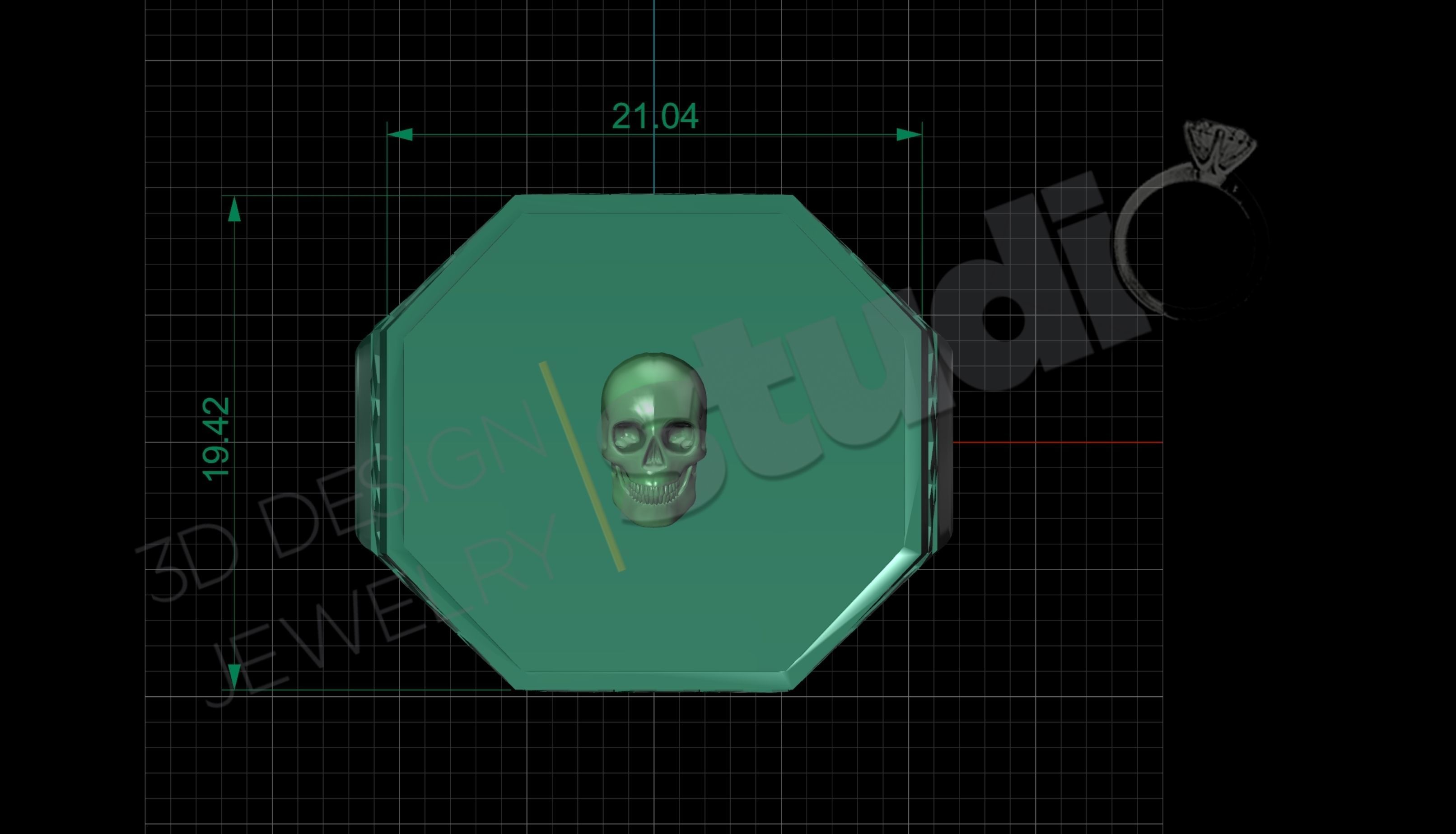 Detailed ring with skull head on in 3d model 3D print model_5