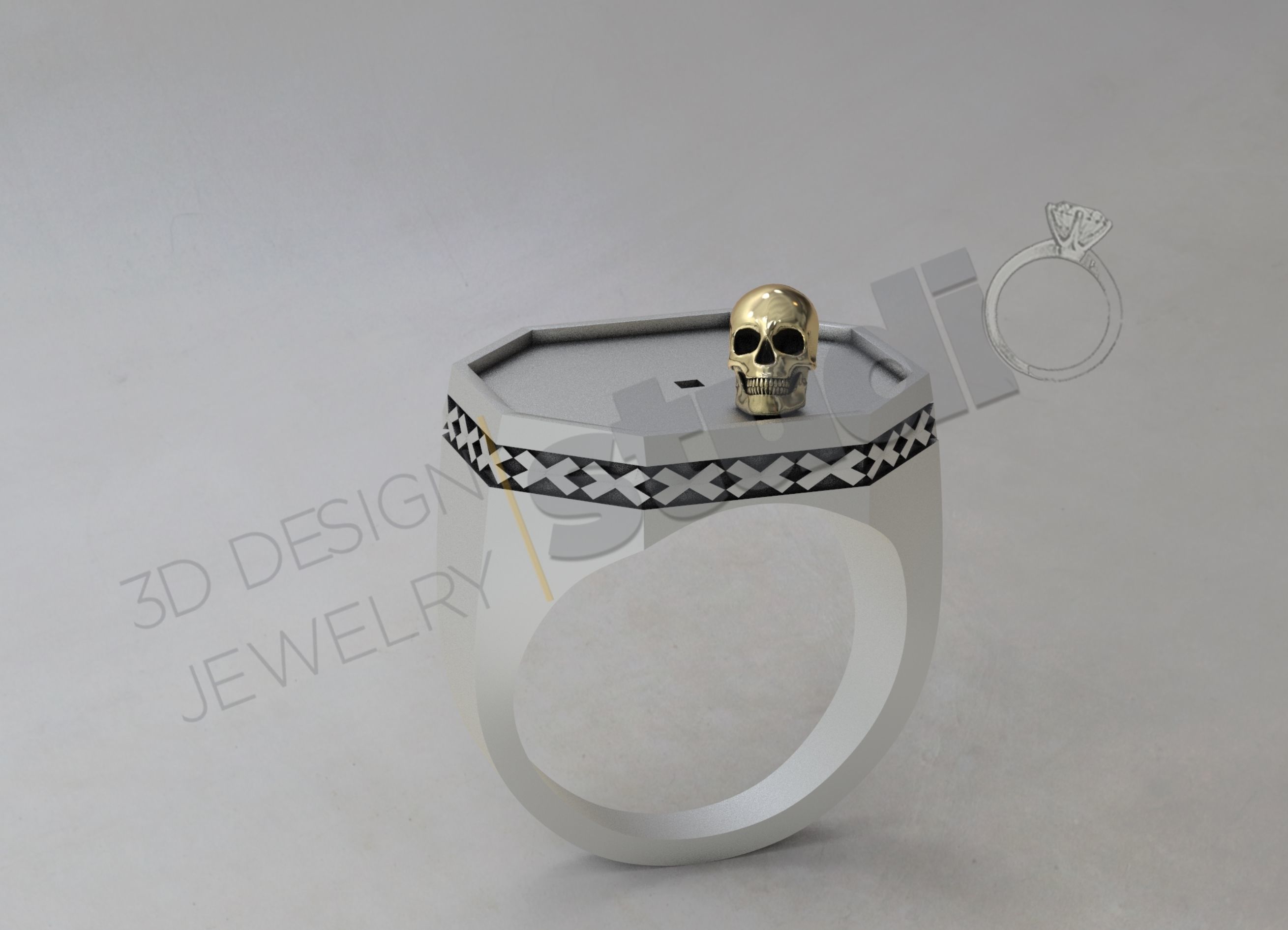 Detailed ring with skull head on in 3d model 3D print model_1
