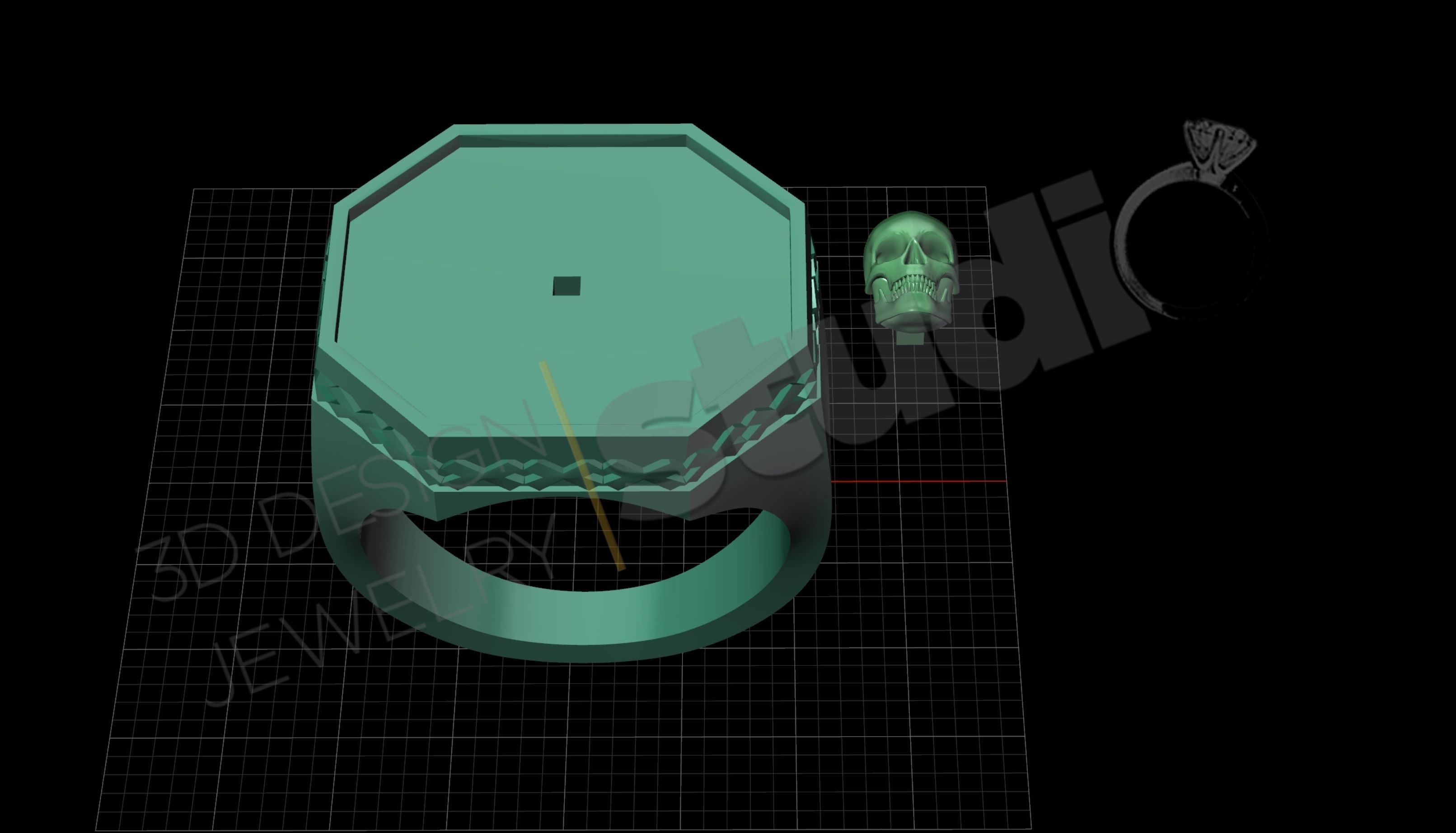 Detailed ring with skull head on in 3d model 3D print model_7