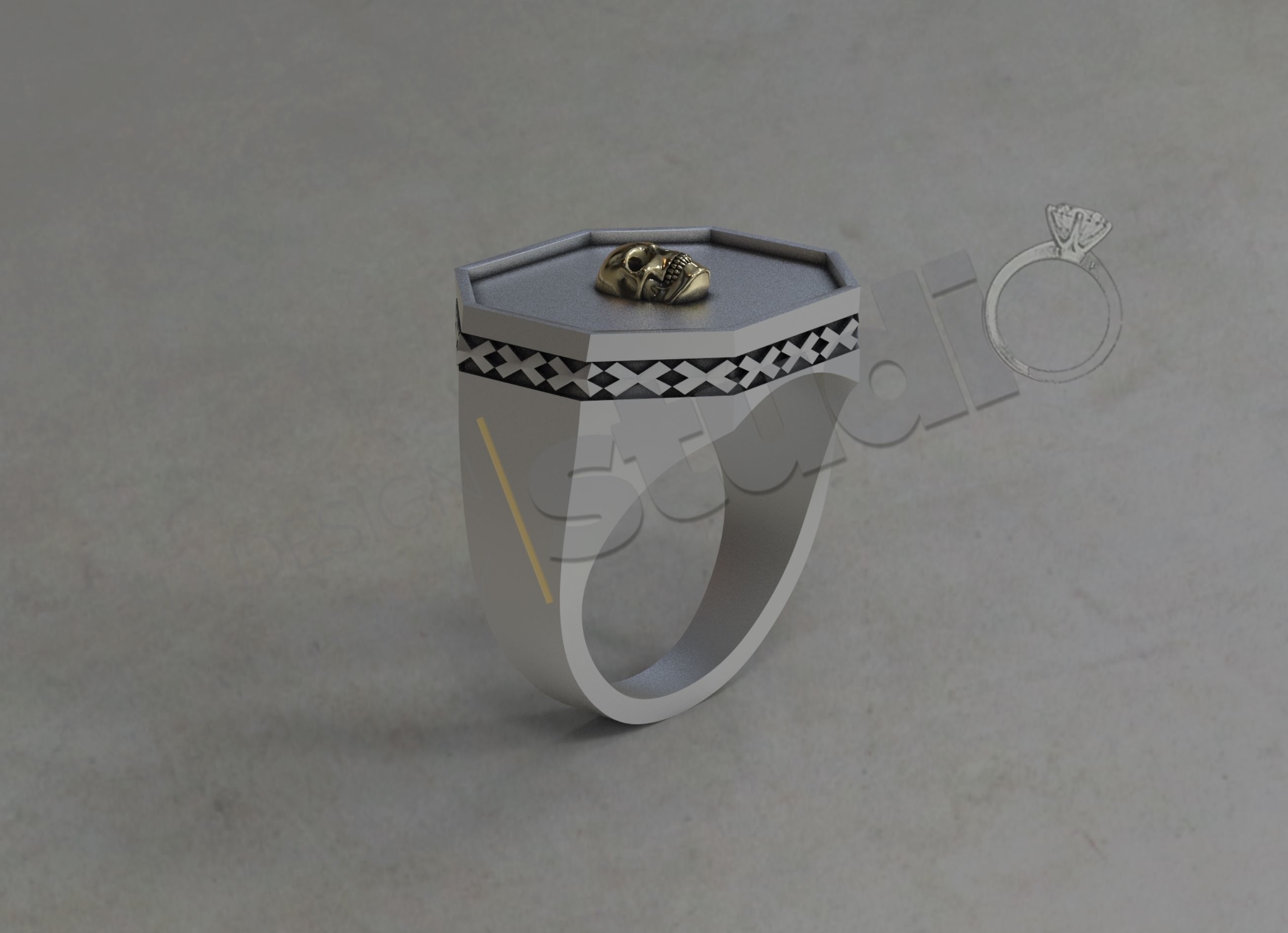 Detailed ring with skull head on in 3d model 3D print model_2