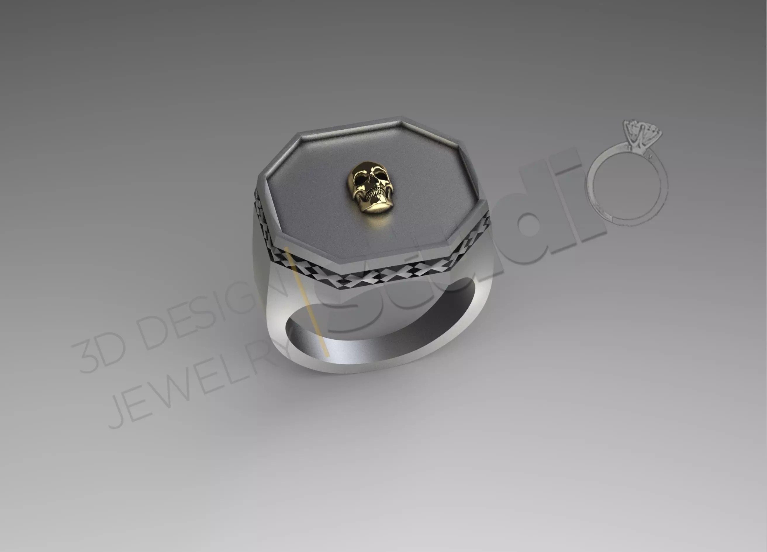 Detailed ring with skull head on in 3d model 3D print model_0
