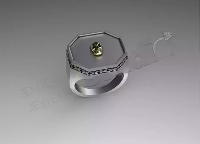 Detailed ring with skull head on in 3d model 