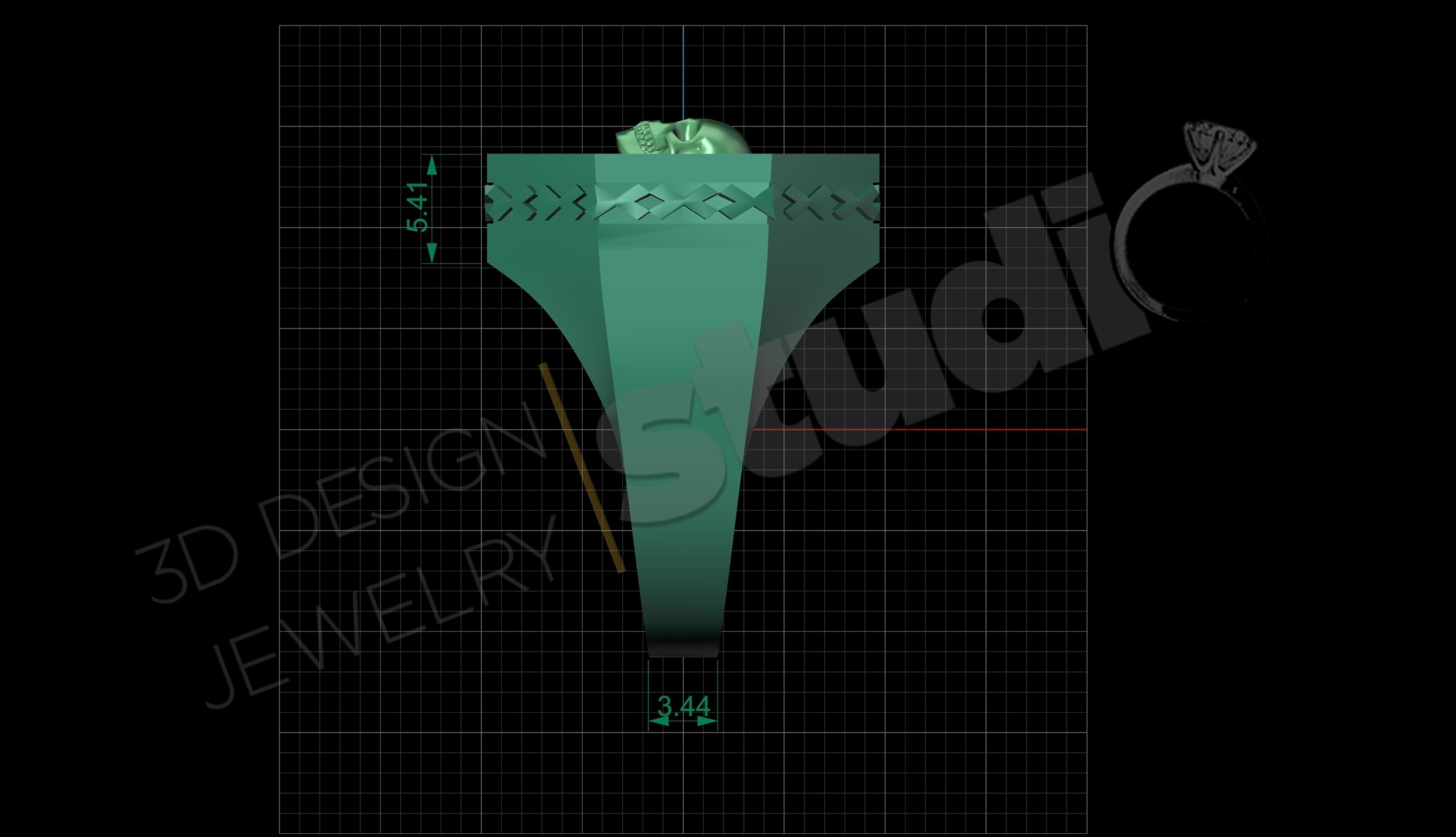 Detailed ring with skull head on in 3d model 3D print model_6