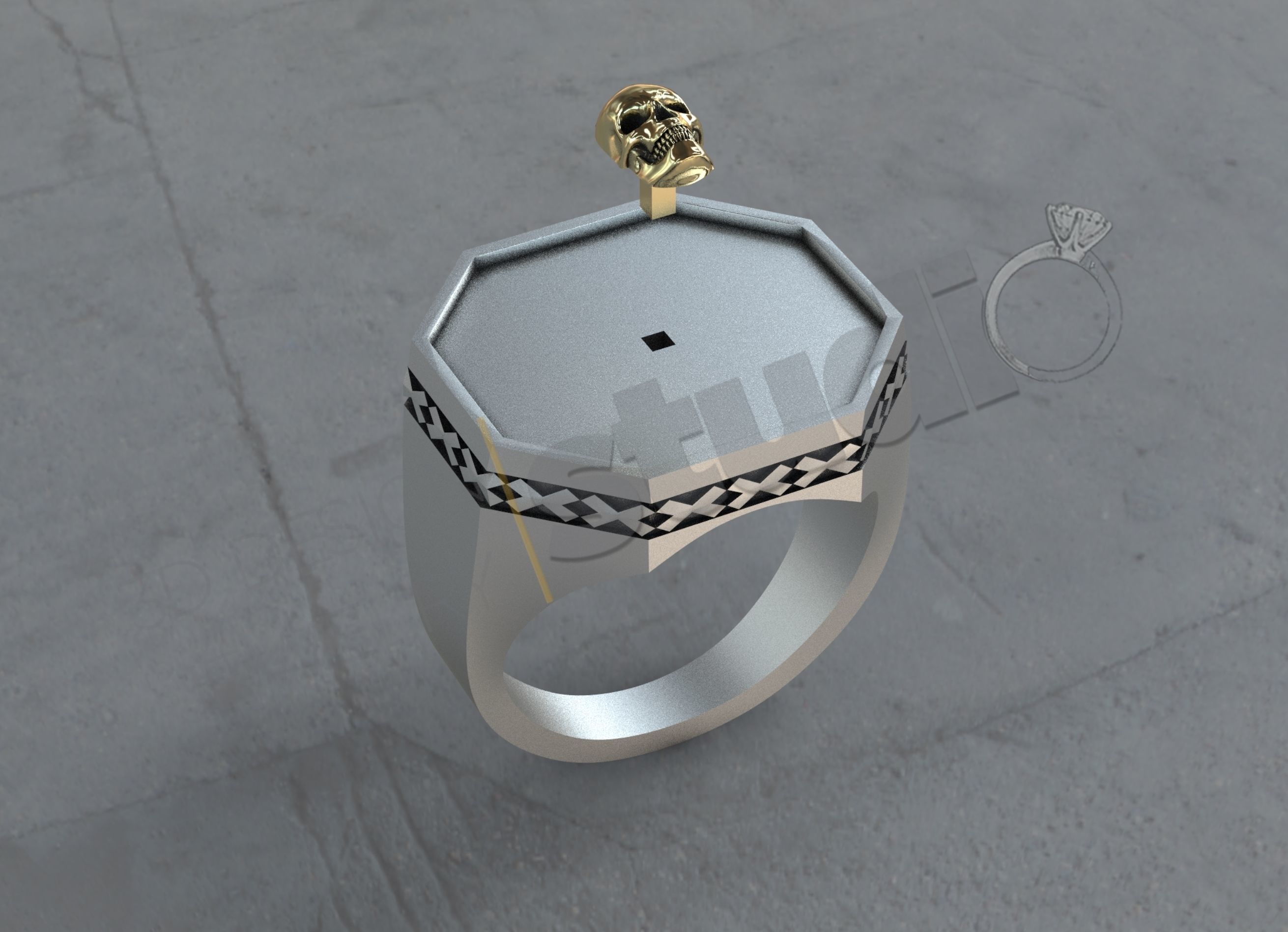 Detailed ring with skull head on in 3d model 3D print model_3