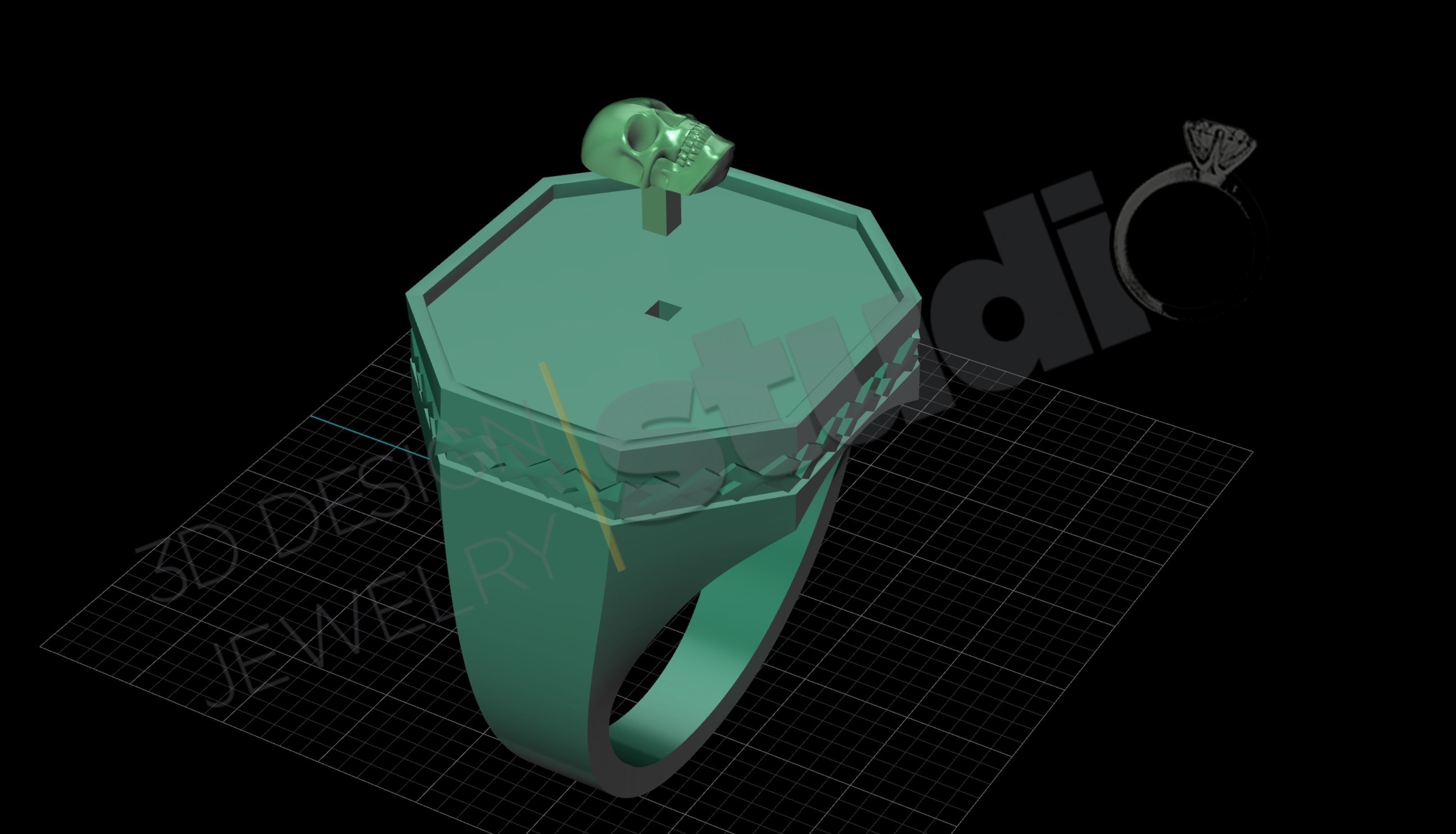 Detailed ring with skull head on in 3d model 3D print model_8