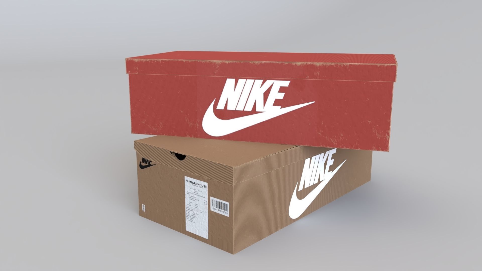 Cardboard Shoe box Nike package carton for footwear packaging Low-poly 3D model_2