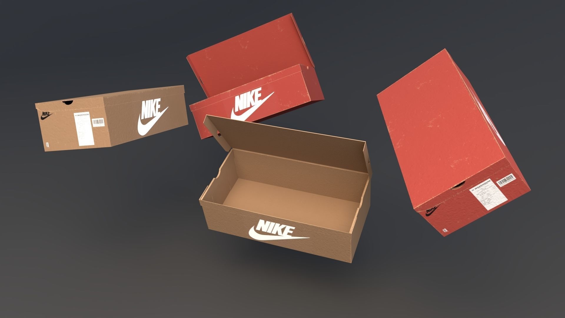 Cardboard Shoe box Nike package carton for footwear packaging Low-poly 3D model_5
